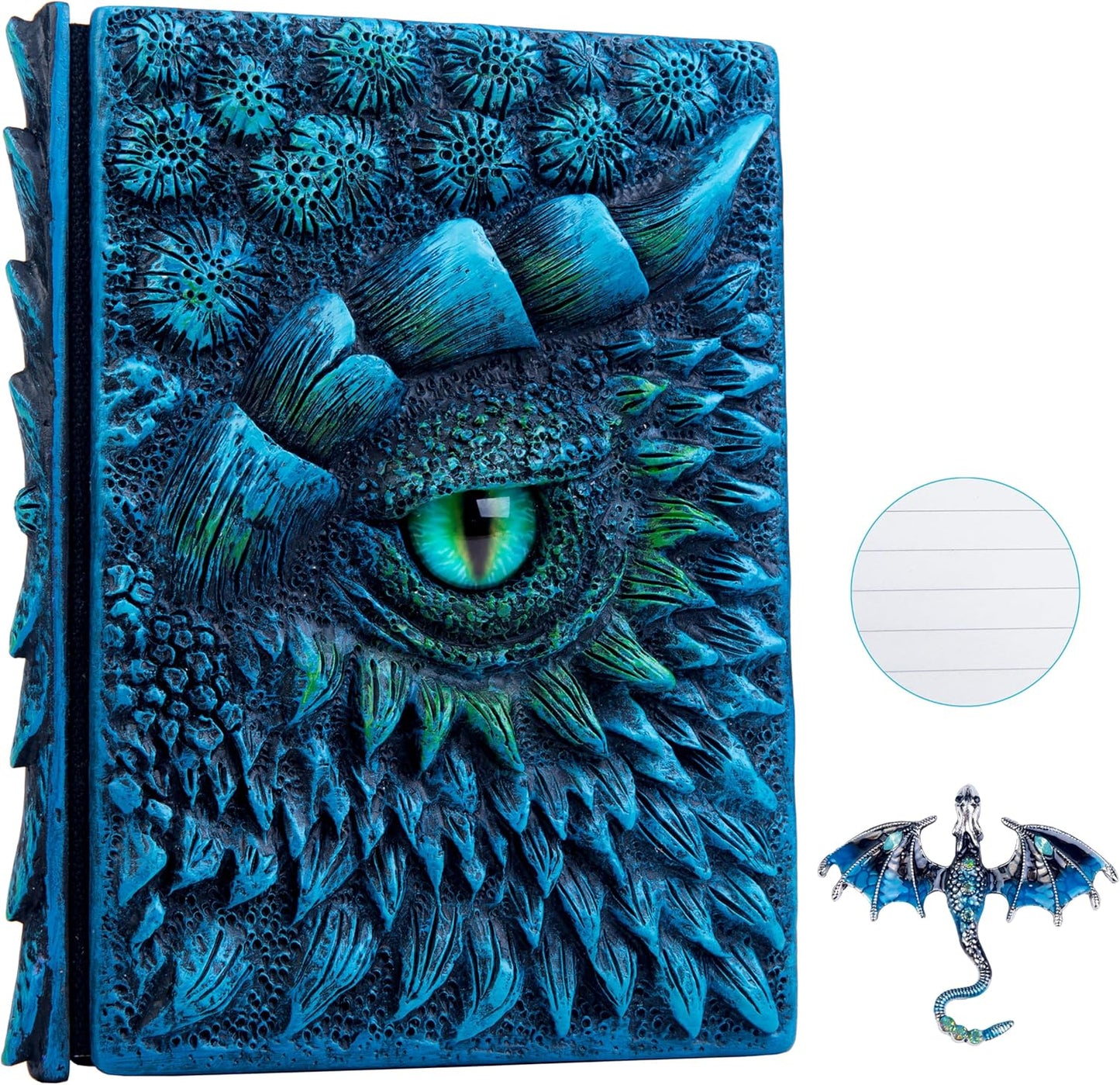 3D Dragon Eye Embossed Journal,Resin Engraving Notebook,Dnd notebook for Dragon Lovers ，Blank Paper,Hardcover Travel Notepad for Writing,Sketchbook,Collection,Gift,Decoration A4 and A5 Size (A5-Blue-Lined-Brooch)