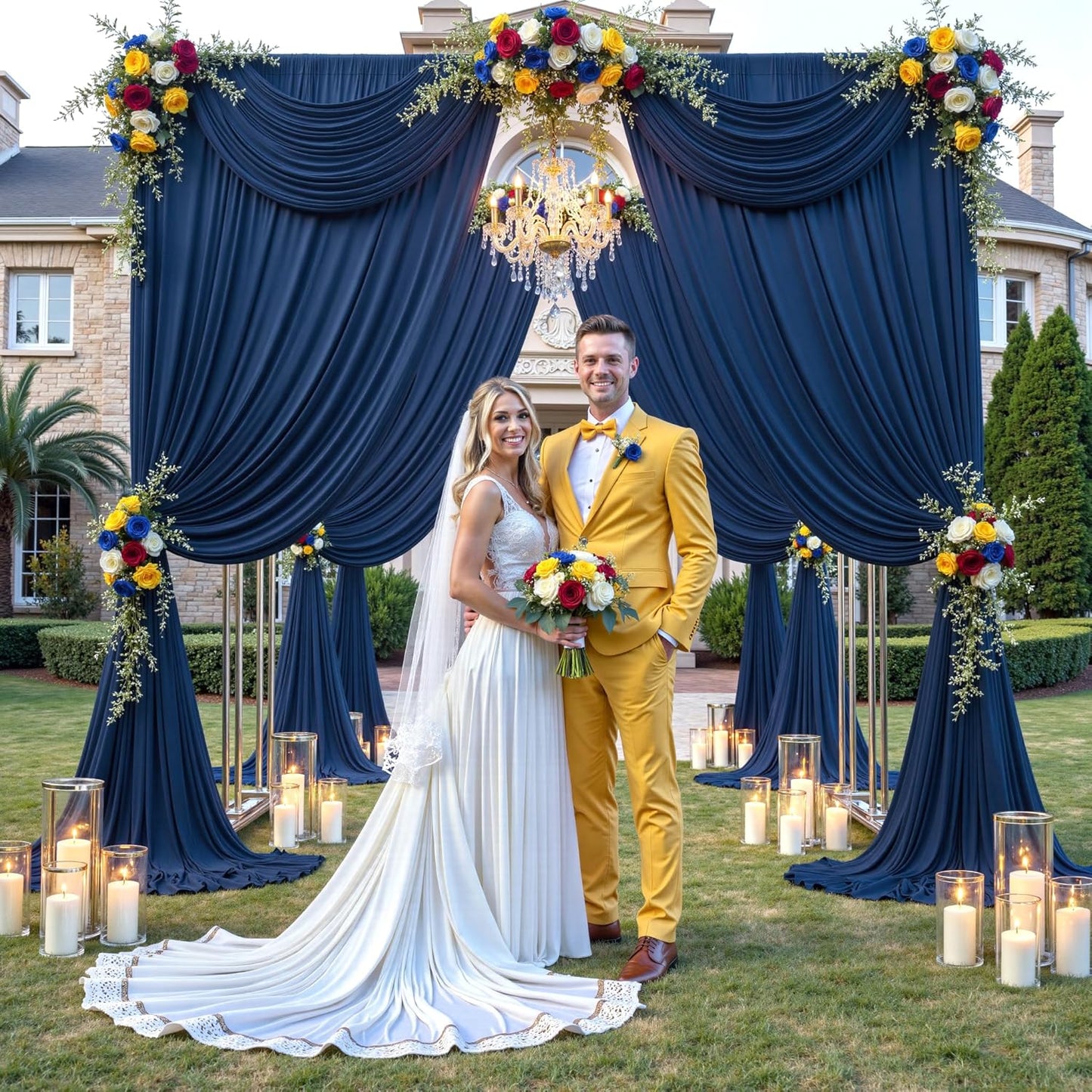 50×14ft Wrinkle Free Navy Blue Backdrop Curtain for Wedding Parties,10 Panels 5×14ft Height Soft Silky Polyester Photo Backdrop Drapes Curtains for Birthday Photography Stage Events Background Cloth