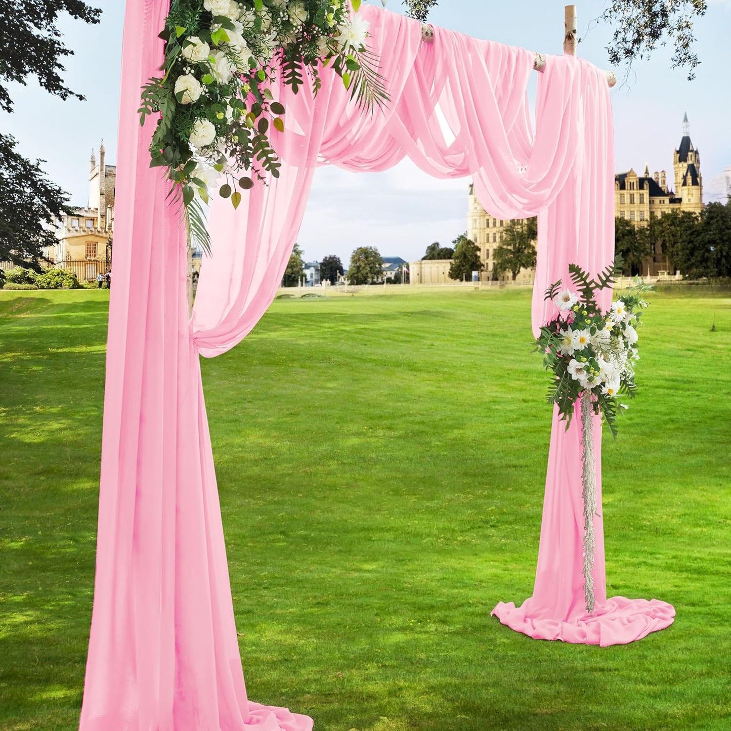 VACVELT Wedding Arch Draping Fabric Blush Pink Chiffon, 2 Panels Sheer Drapes 30 Inch x 20ft Chiffon Backdrop Curtain Wedding Decor, Outdoor Sheer Drapery for Ceremony Party Ceiling