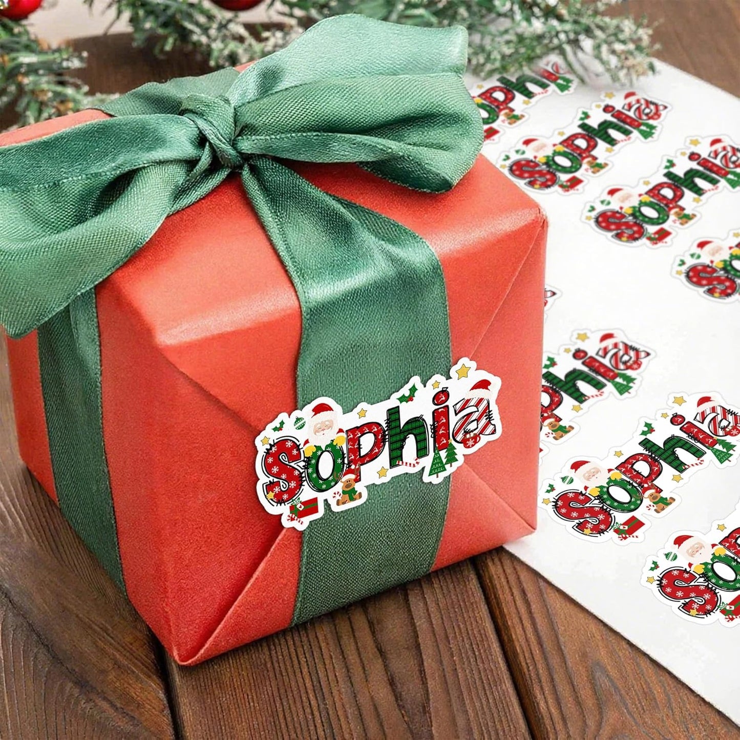 CALLIE Personalized Christmas Gift Tags with Name, Santa Claus Elk Design Waterproof Label Stickers for Wrapping Paper Presents, Christmas Decorations Gift Decor for Family Friend