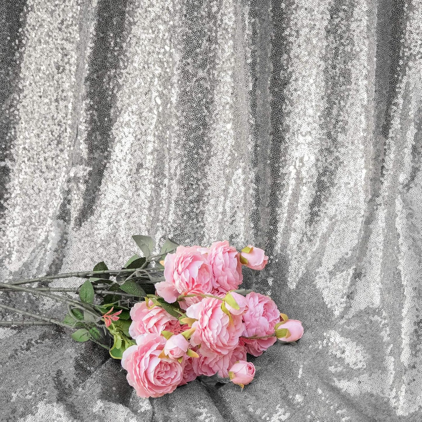 Silver Sequin Backdrop Curtains 8FTx8FT 1 Sequin Backdrop Curtains Panel Sparkly Background Drapes Glitter Photo Background for Wedding Baby Shower Stage Decorations