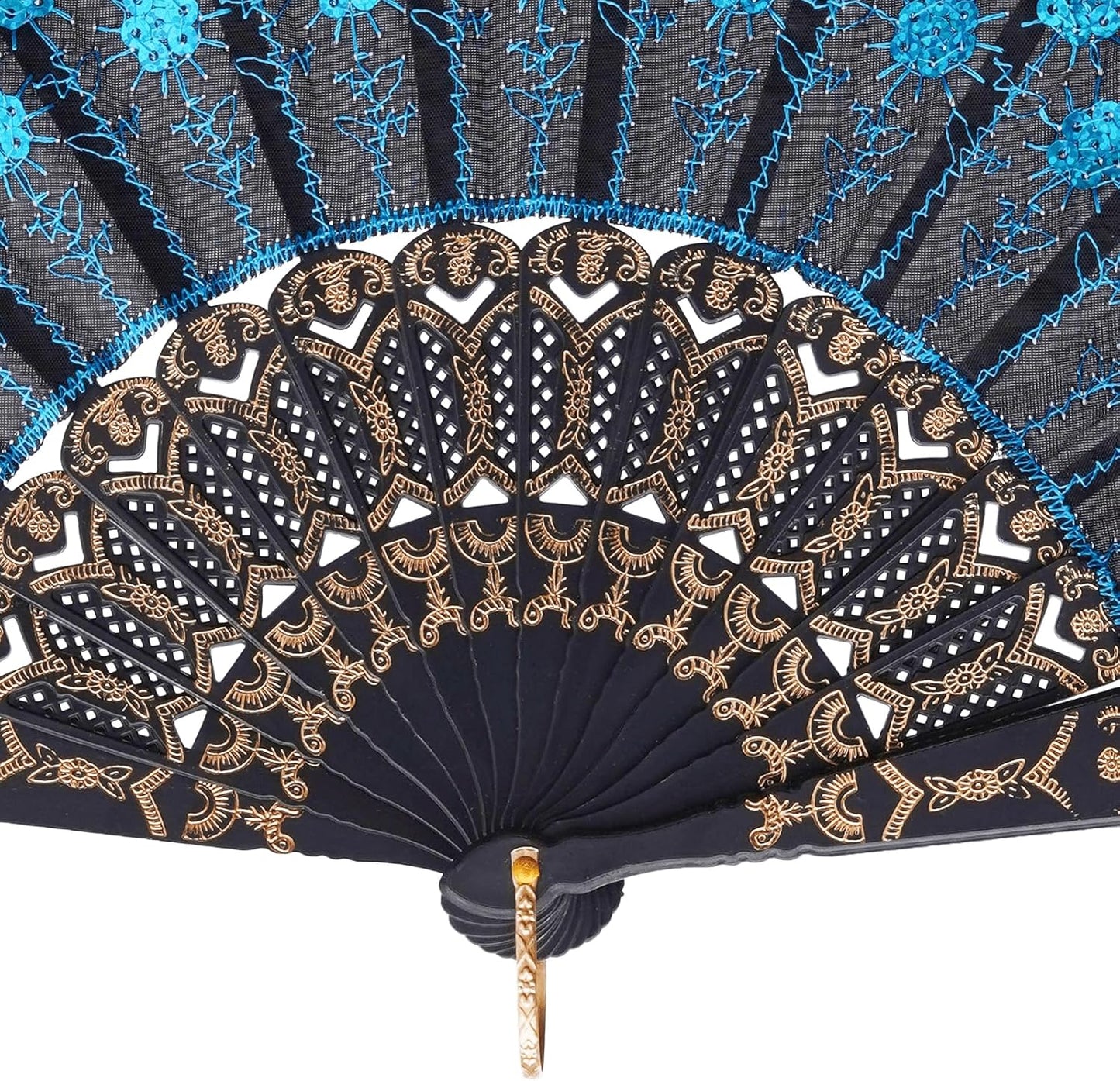 QIRMIZI 30 Pack Fabric Folding Handheld Fans, Perfect for Weddings, Parties, and Dancing,Light Blue