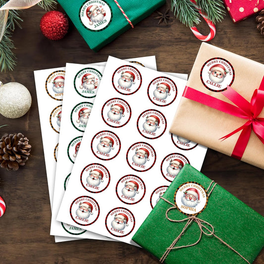 Personalized Christmas Stickers - Custom Name Waterproof Christmas Gift Tags for Gift Box Xmas Holiday Decorations Party Favors - 30 Stickers (Santa Claus)