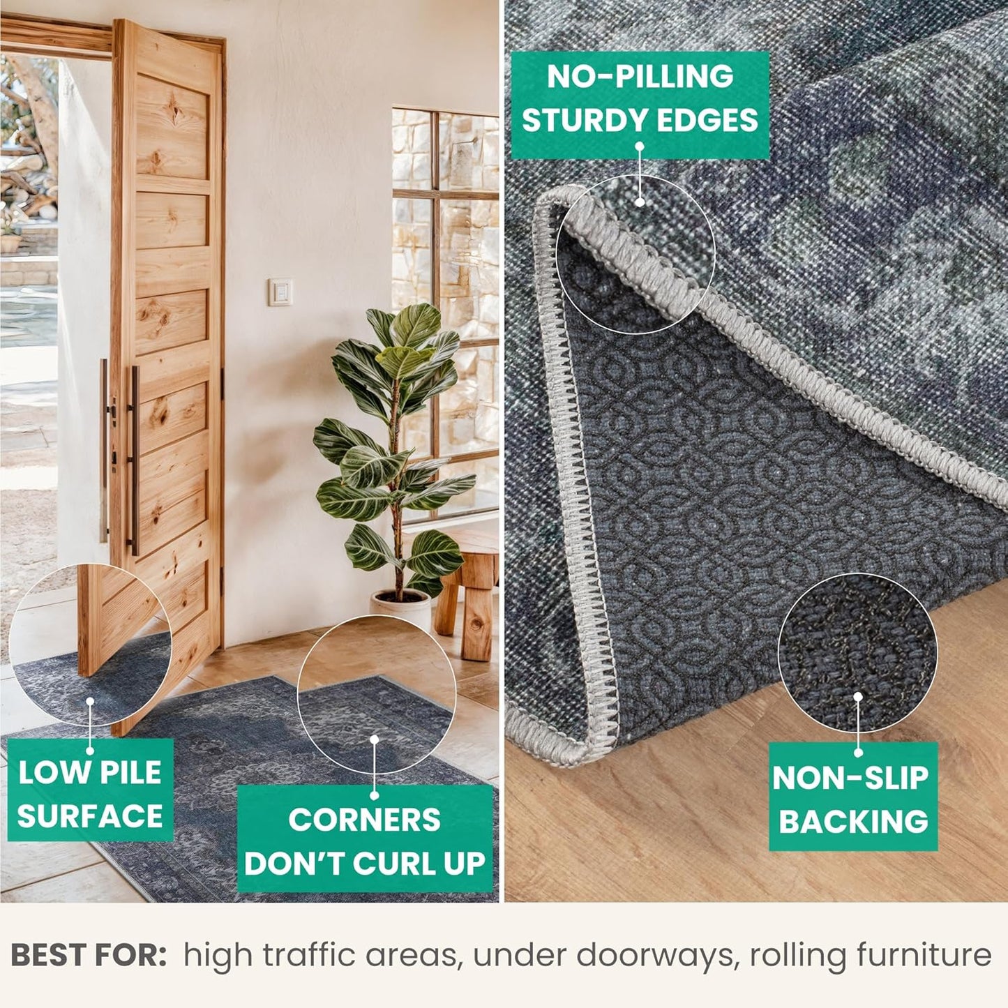 Bloom Rugs Washable Non-Slip 7 ft Runner - Dark Teal Traditional Medallion Runner for Entryway, Hallway, Bathroom, and Kitchen - Exact Size: 2.5' x 7'