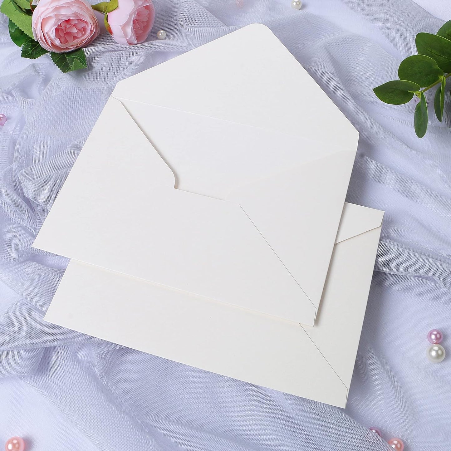 PONATIA 50 PCS/Pack 80lb Thick A7 Envelopes, 5.27 x 7.48'' Sparkle Ivory Heavy Duty Envelopes, Perfect for 5x7 Envelope Wedding Invitation Cards, Christmas Gift Cards, Acrylic Invitations, Photos