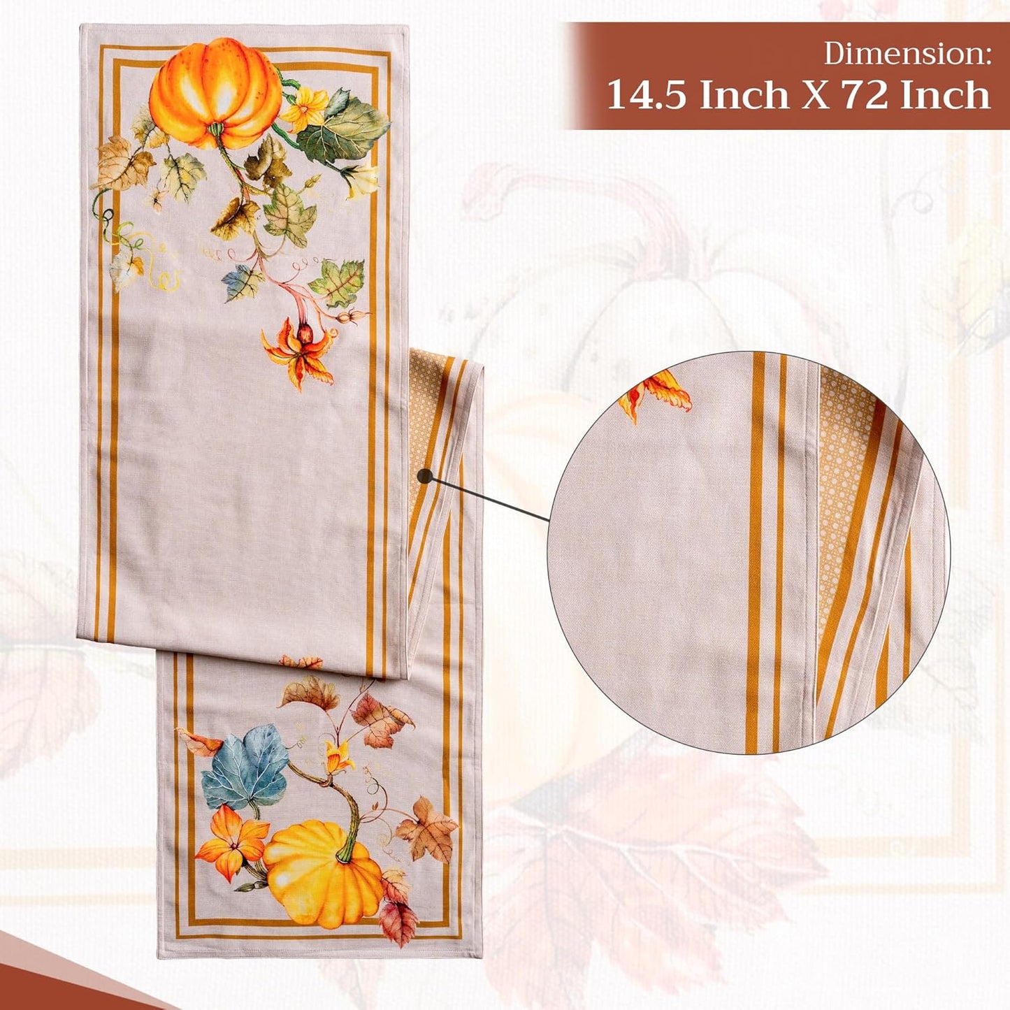 Maison d' Hermine Table Runner 100% Cotton Double Layer Table Runners 72 inches Long Decorative for Home Kitchen Dining Party Baby Shower Wedding Bridal Shower (Potiron, 14.50" x 72")