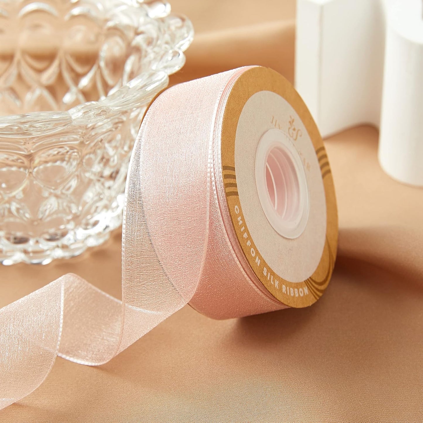 1 Inch Wide Sheer Chiffon Ribbon - Pearl Silk Woven Ribbon Suitable for Gift Wrapping, Wedding Decor, Home Decor, Girl Hair Accessories Handmade DIY (25 Yards/roll) (Baby Pink)