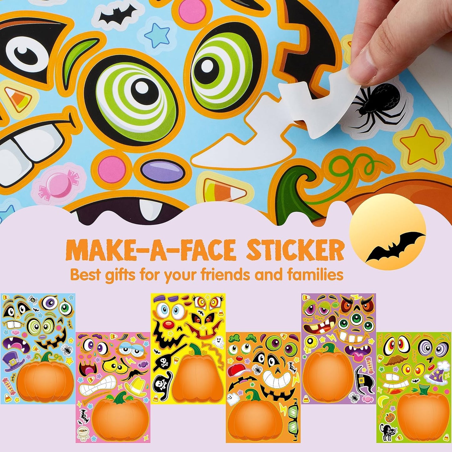 JOYIN 48 Pcs Halloween Pumpkin Stickers for Kids, Halloween Party Favor, Craft Party Supplies, Funny Sticker with Different Pumpkin Design, Classroom Activities Games Goodies Treat Gifts（Age 3+）