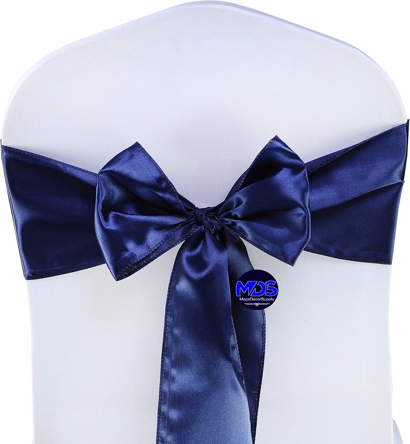 MDS Pack of 25 PCS Satin Chair Sashes Charmeuse Sateen Dining Chair Bows Ribbon Ties Back Sash for Wedding Party Birthday Home Hotel Restaurant Banquet Decoration (7 x 108 Inch, Navy Blue)