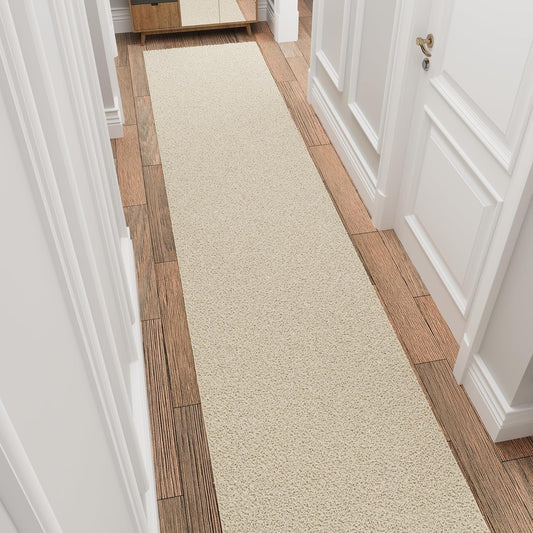 Ottomanson 3' x 20' Shaggy Runner Rug - Plush & Cozy Non-Slip Carpet for Bedroom, Living Room, Bathroom & Entryway - Durable & High-Traffic Friendly for Hallways & Dorms, Cream
