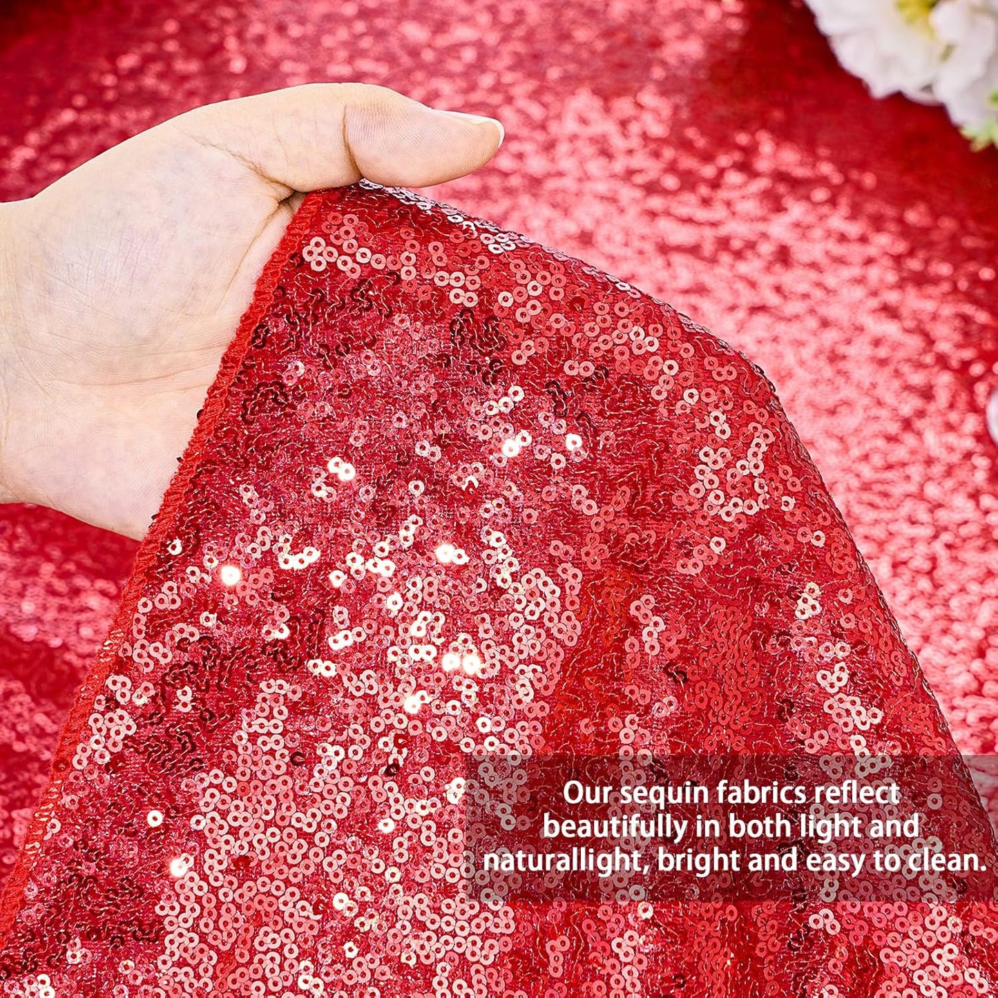 QueenDream Sequin Tablecloth 60x102 Inch Red Tablecloth Glitter Table Cloth for Bridal Shower Birthday Engagement Wedding Party Decorations