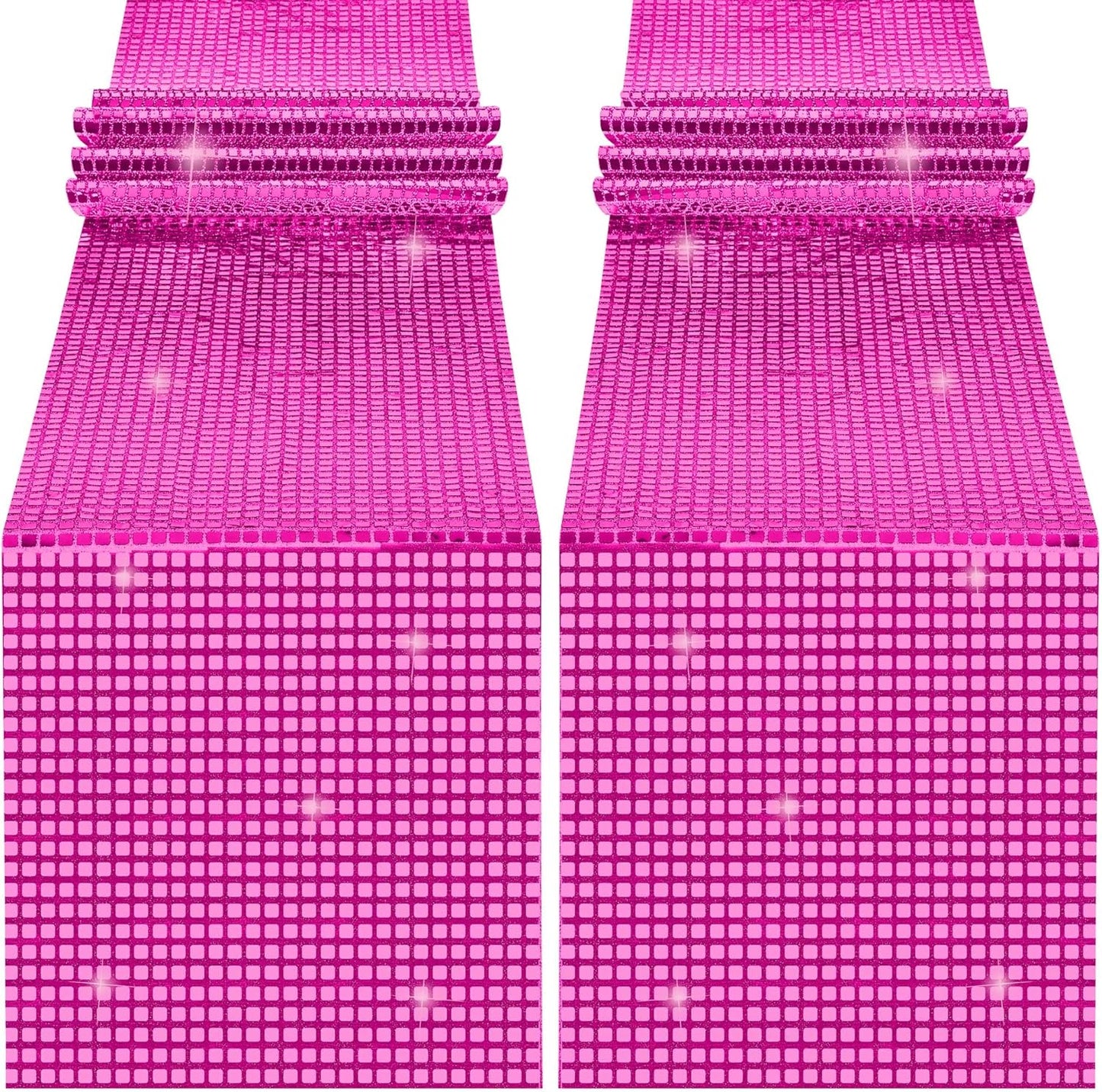 Durony 2 Pack Disco Table Runner 11 x 108 Inch Mirror Hot Pink Glitter Foil With Sparkle Sequin for Bachelorette, 70s, Cowgirl Party Decorations