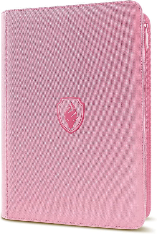 Premium Zip Card Binder, Fabmaker 9 Pocket Trading Card Binder, 360 Zipper Card Collection Album Folder, Side-Loading Card Holder for MTG, TCG, Sports Cards, Pink