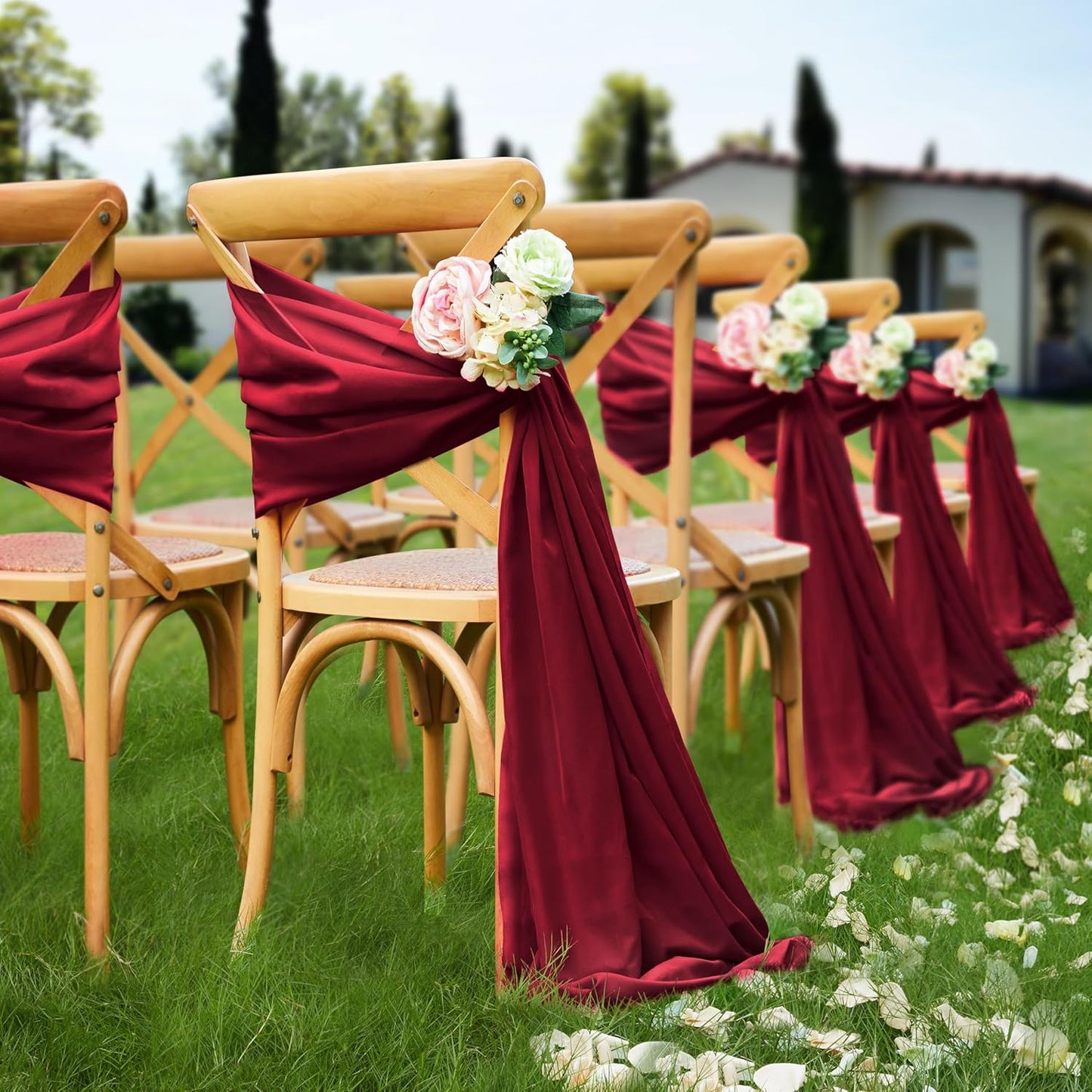VACVELT Wedding Arch Draping Fabric - Burgundy Chiffon, 1 Panel Sheer Drapes, 30 Inch x 20ft Chiffon Backdrop Curtain, Outdoor Sheer Drapery for Ceremony Party Ceiling