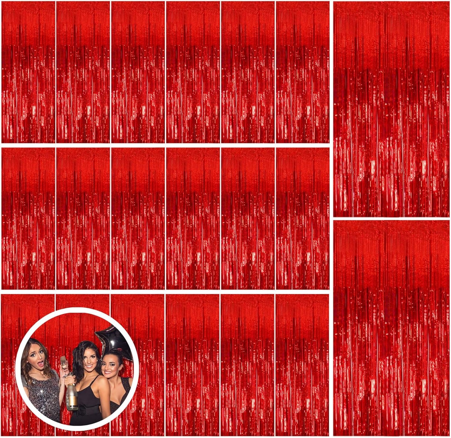 20 Pack Red Streamers Party Backdrop Christmas Decorations Foil Fringe Backdrop Curtains Carnival Casino Theme Birthday New Year Holiday Celebration Bachelorette Party Decorations Supplies