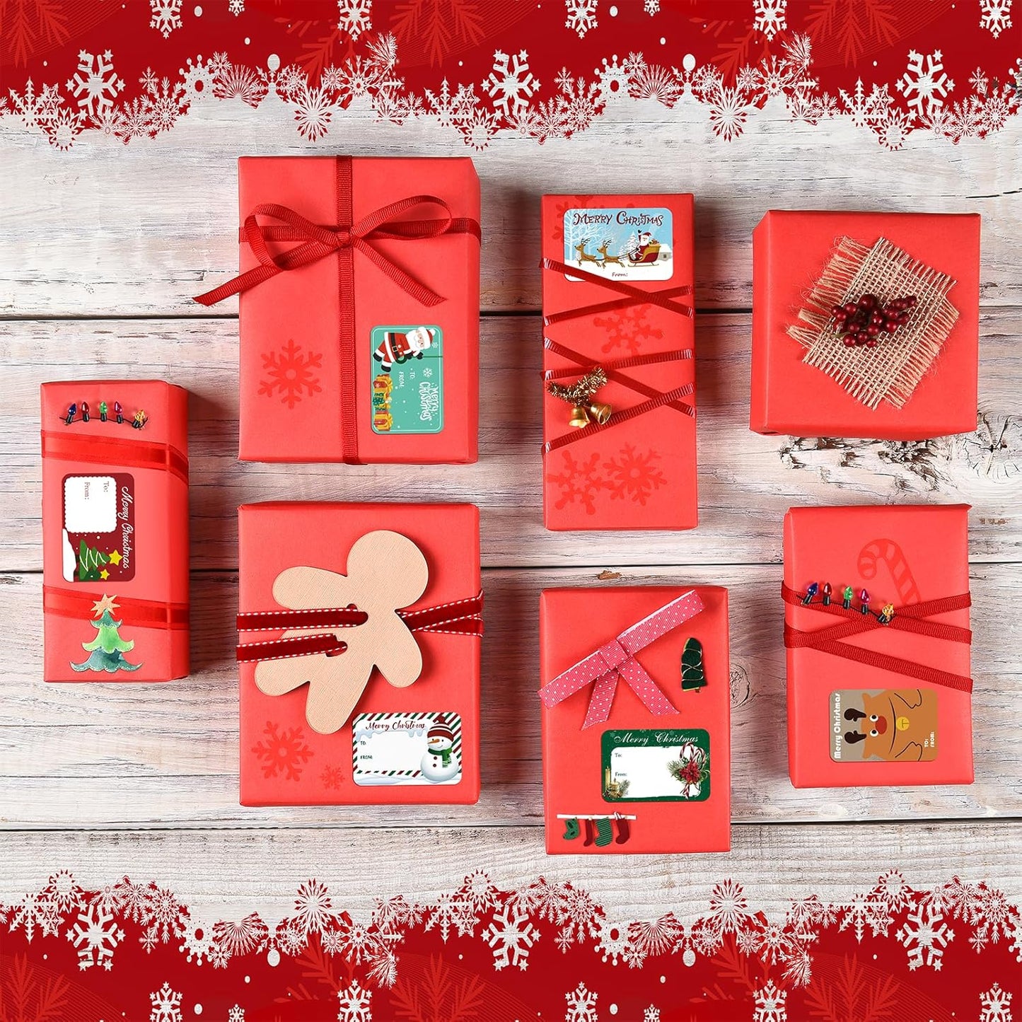 200PCS Christmas Gift Tag Stickers, Xmas Self Adhesive Name Tags Labels, Christmas Stickers for Cards Crafts Gift (1.97 x 2.95 in, 8 Styles)