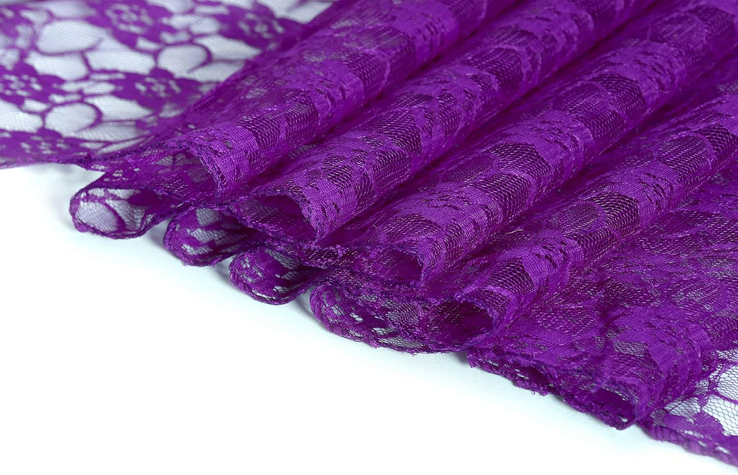 MDS Pack of 15 Wedding 12 x 108 inches Lace Table Runner for Wedding, Decorations for Birthday Parties, Banquets, Graduations, Engagements, and Runners fit Rectangle, Round Table- Purple