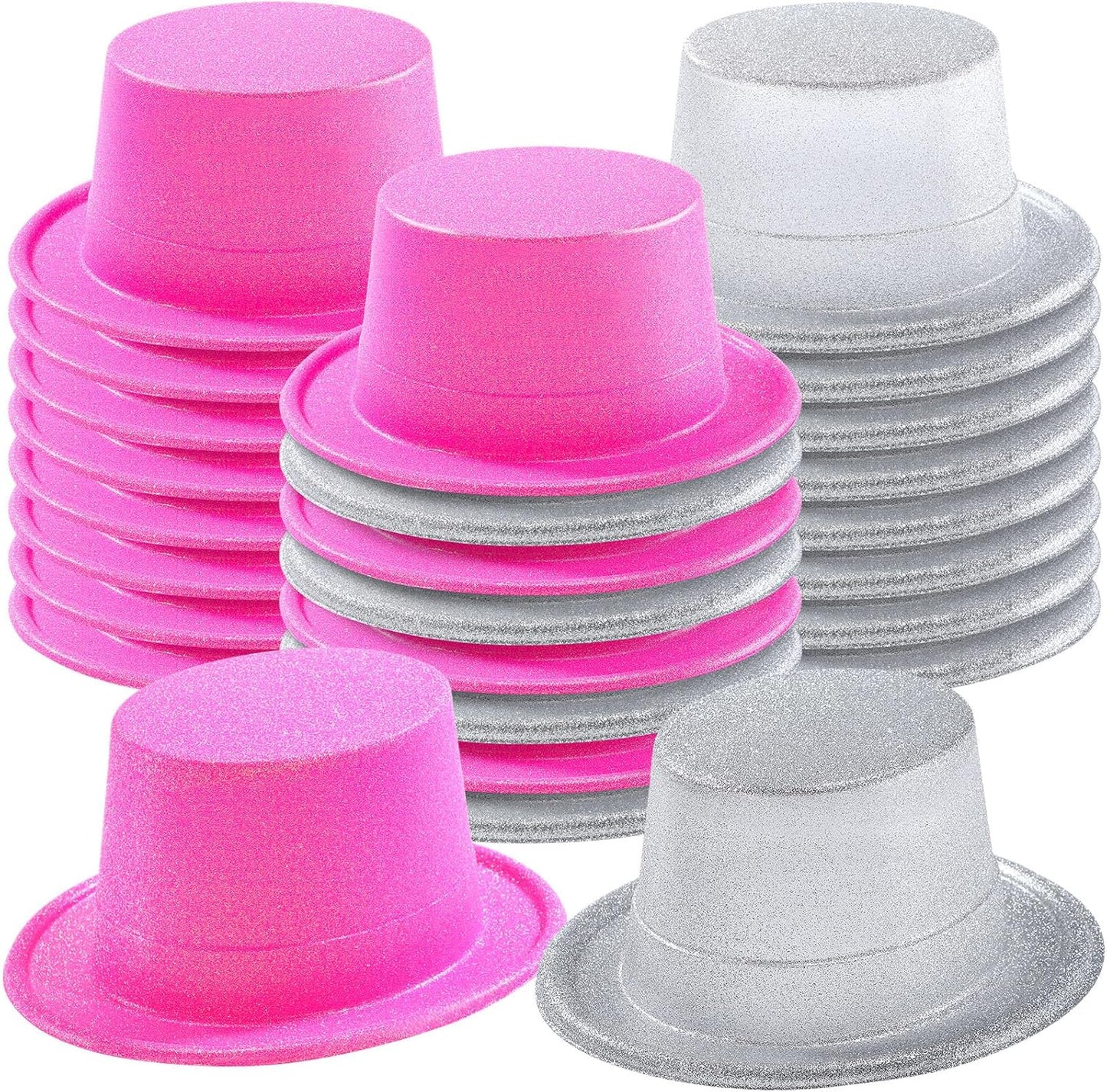 Hillban 24 Pcs Halloween Glitter Top Hat Bowler for Adults 1920s Dress Glitter Hats for Masquerades Party