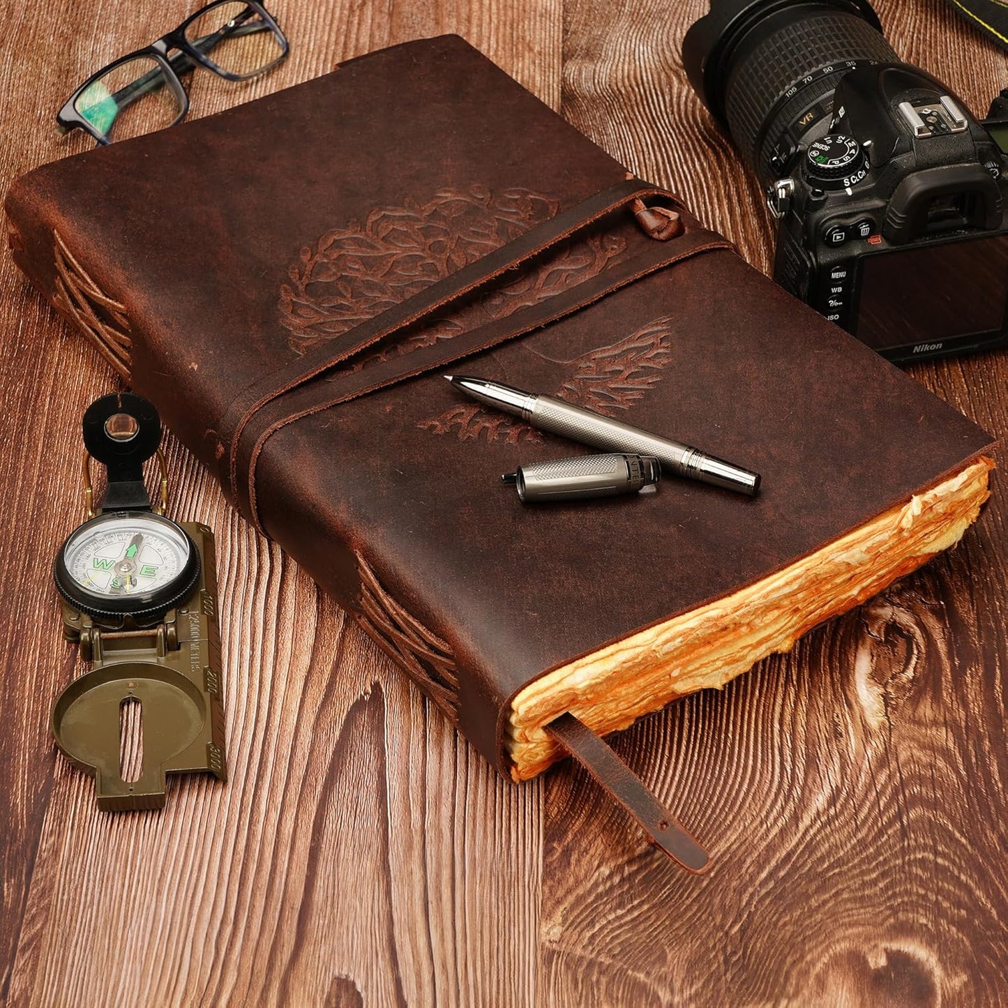 LUXEORIA Tree Of Life Leather Journal for Women and Men, Handcrafted Leather Journal for Writing Womens, Sketchbook, Travel Diary with Unlined Deckle Paper, Vintage Brown 8x13