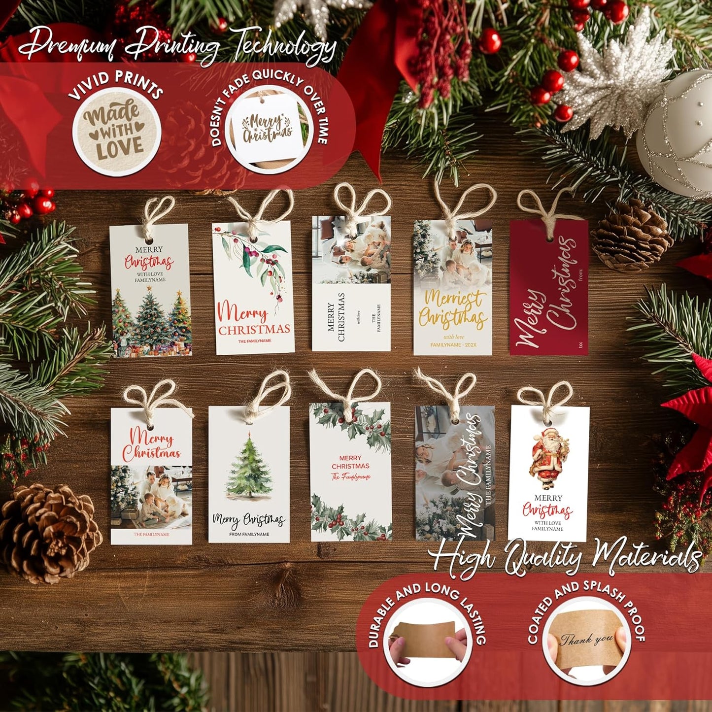 Custom Gift Tags - Personalized Hang Tags for Christmas Presents, Custom Christmas Tags