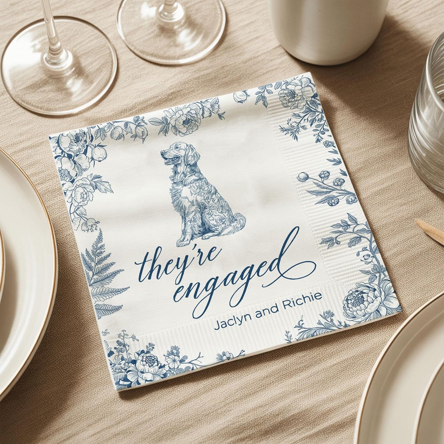 Luxury Personalized Dog Wedding Napkins, Custom Wedding Cocktail Napkins, Beverage Luncheon Cocktail Bar Napkin For Reception, Napkin for Pet Lovers, Engagement Party, Bridal Shower