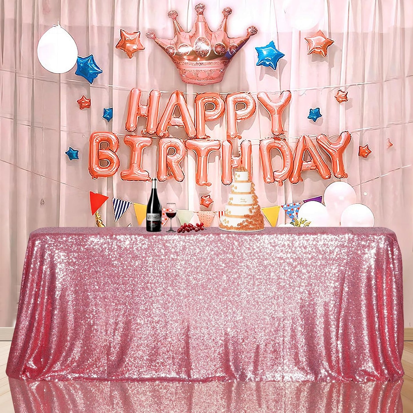 SquarePie Sequin Tablecloth 50 x 72 Inch Fuchsia Pink Sparkly Table Linen for Wedding Party