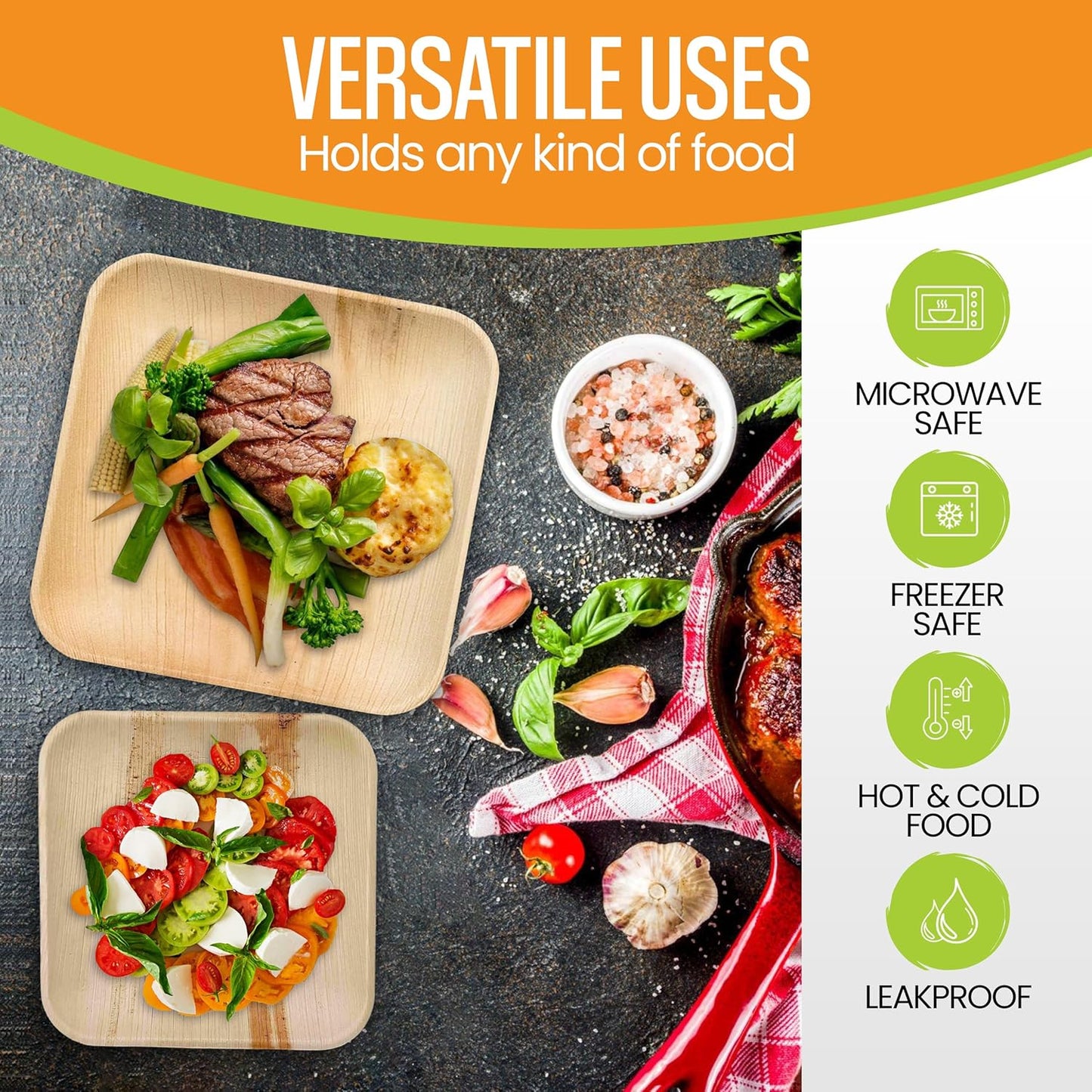 Raj Palm Leaf Plates Disposable Bamboo Plates 10 Inch & 7 Inch Square Bulk Party Pack (50 Pc) Compostable and Biodegradable - Better than Plastic & Paper Plate for Lunch, Birthday, Camping