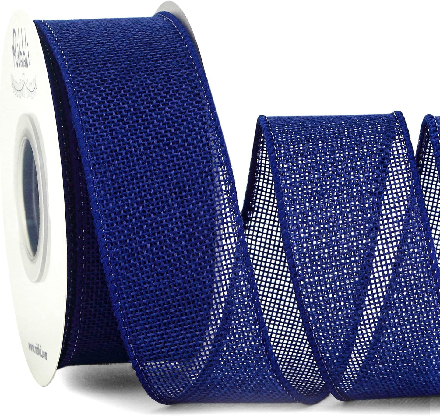 Ribbli Royal Blue Burlap Wired Ribbon,1-1/2 Inch x 10 Yard,Dark Blue Wired Edge Ribbon for Big Bow,Wreath,Tree Decoration,Outdoor Decoration
