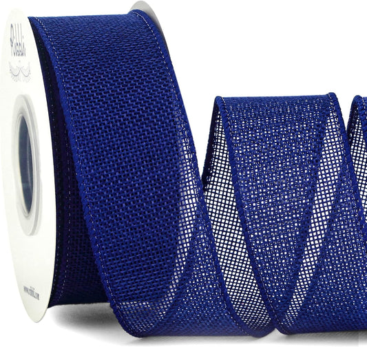 Ribbli Royal Blue Burlap Wired Ribbon,1-1/2 Inch x 10 Yard,Dark Blue Wired Edge Ribbon for Big Bow,Wreath,Tree Decoration,Outdoor Decoration