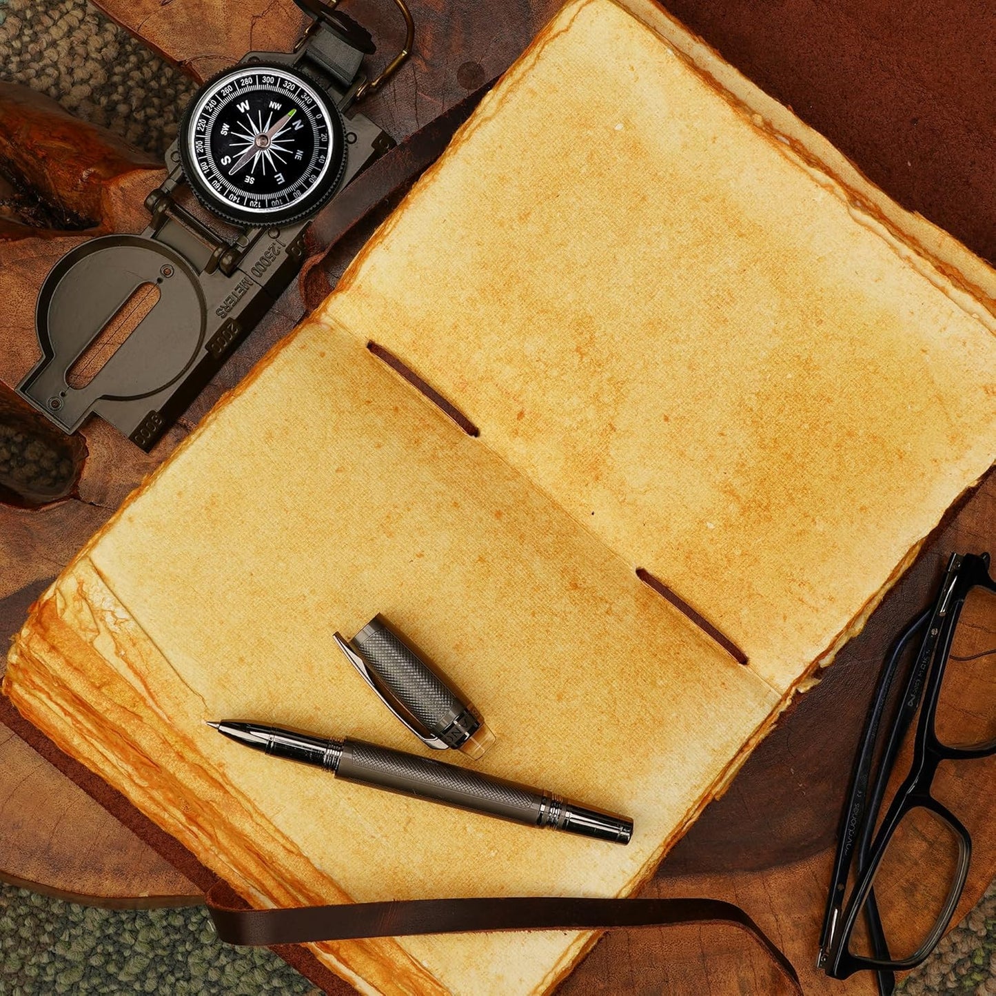 LUXEORIA Leather Journal for Women and Men, 200 Pages - 5"x7", Travel Dairy, Unlined Women's Notebook, Tree Of Life Sketchbook for Drawing, Writing- Antique Deckle Edges Handmade Paper, Vintage Brown