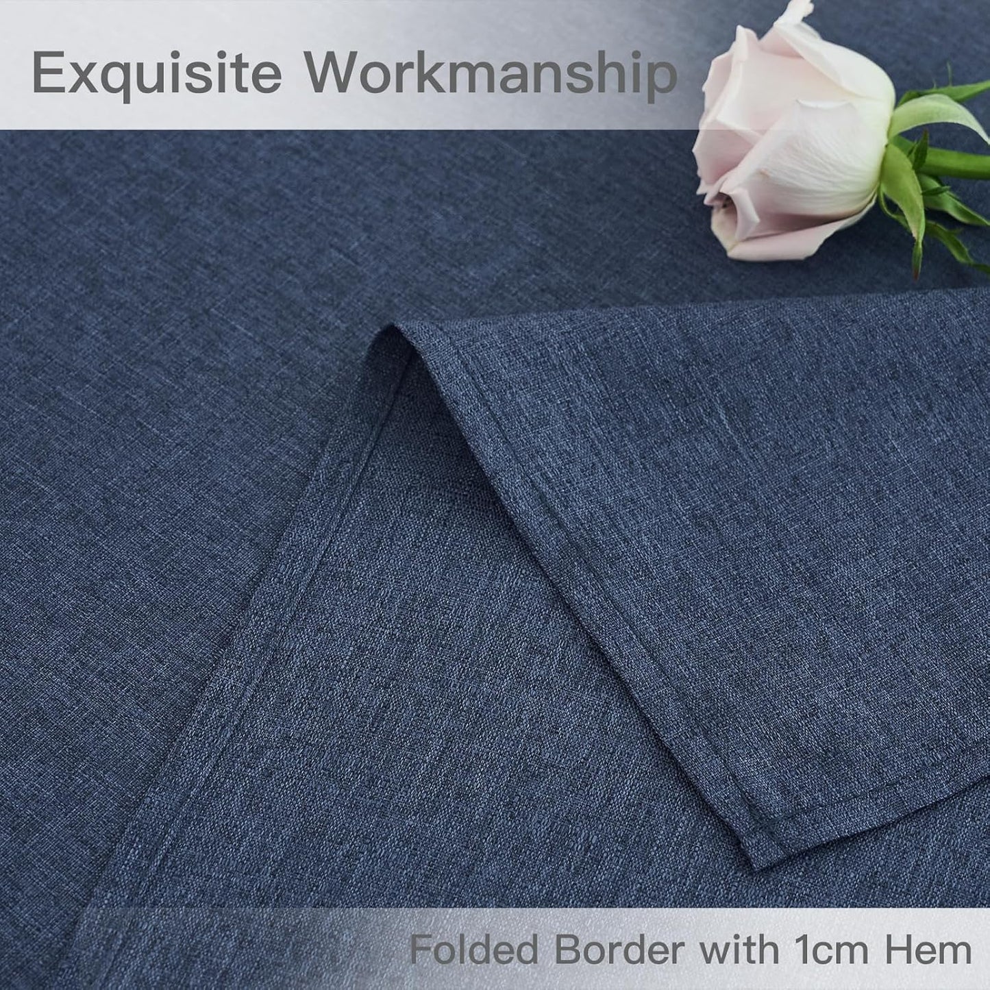 maxmill Rectangle Linen Textured Tablecloth Waterproof Spillproof Wrinkle Free Washable Fabric Table Cloth Kitchen Dining Tabletop Decoration Table Cover for Holiday Party, 52 x 70 Inch, Navy Blue
