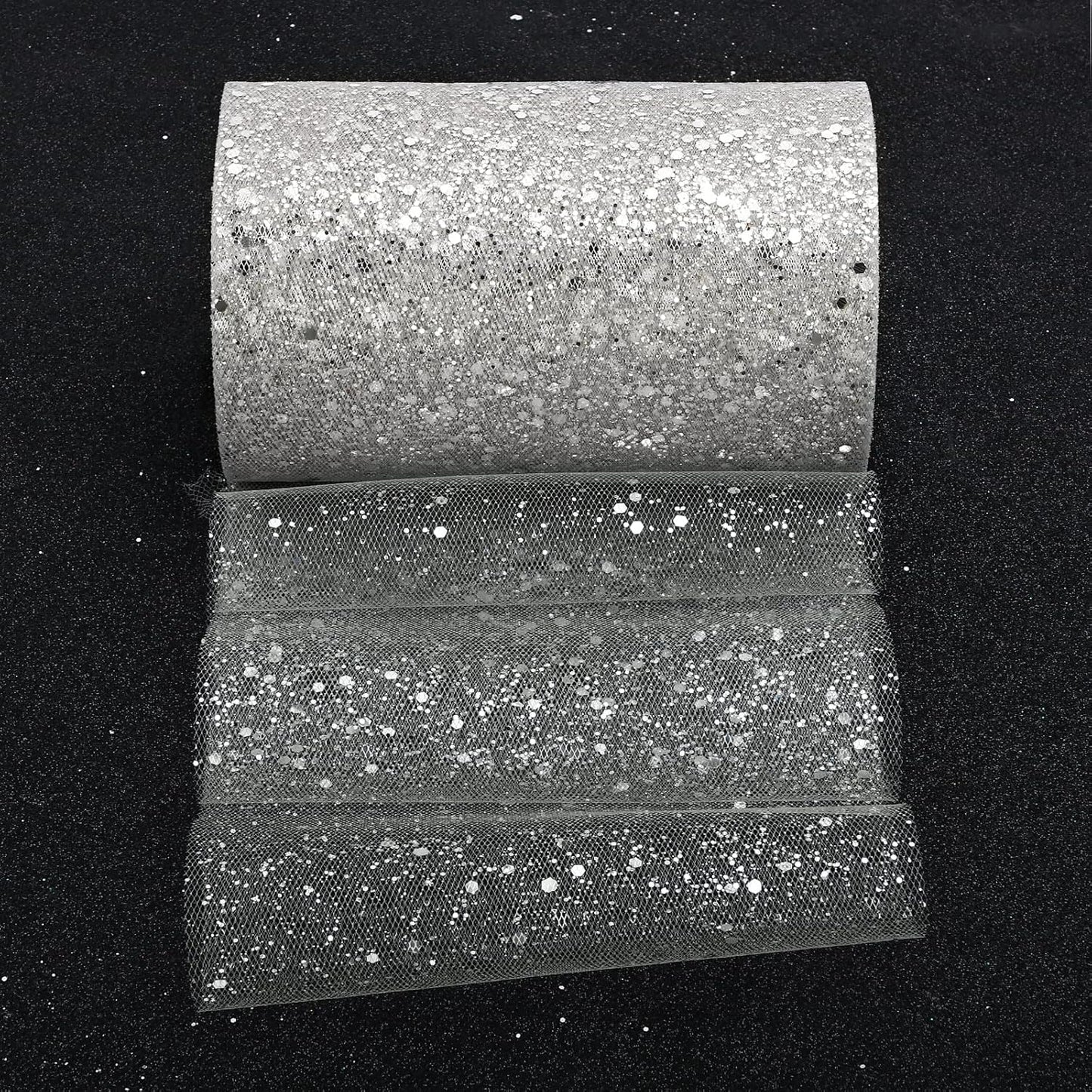 Glitter Tulle Rolls, 6” by 50 Yards (150FT) Sparkling Tulle Spool Ribbon Sequin Tulle Netting Fabric for Tutu Skirt Wedding Birthday Baby Shower (Silver)