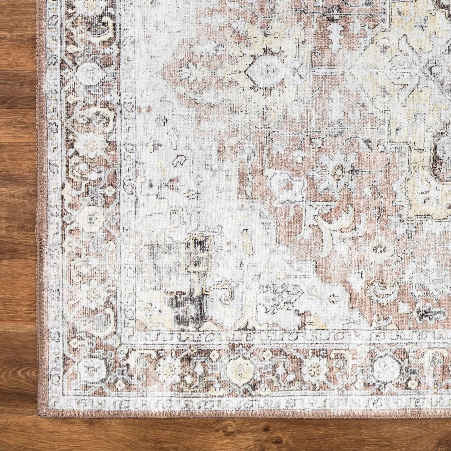 Bloom Rugs Washable Non-Slip 5' x 7' Rug - Blush/Beige Traditional Medallion Area Rug for Living Room, Bedroom, Dining Room, and Kitchen - Exact Size: 5' x 7'