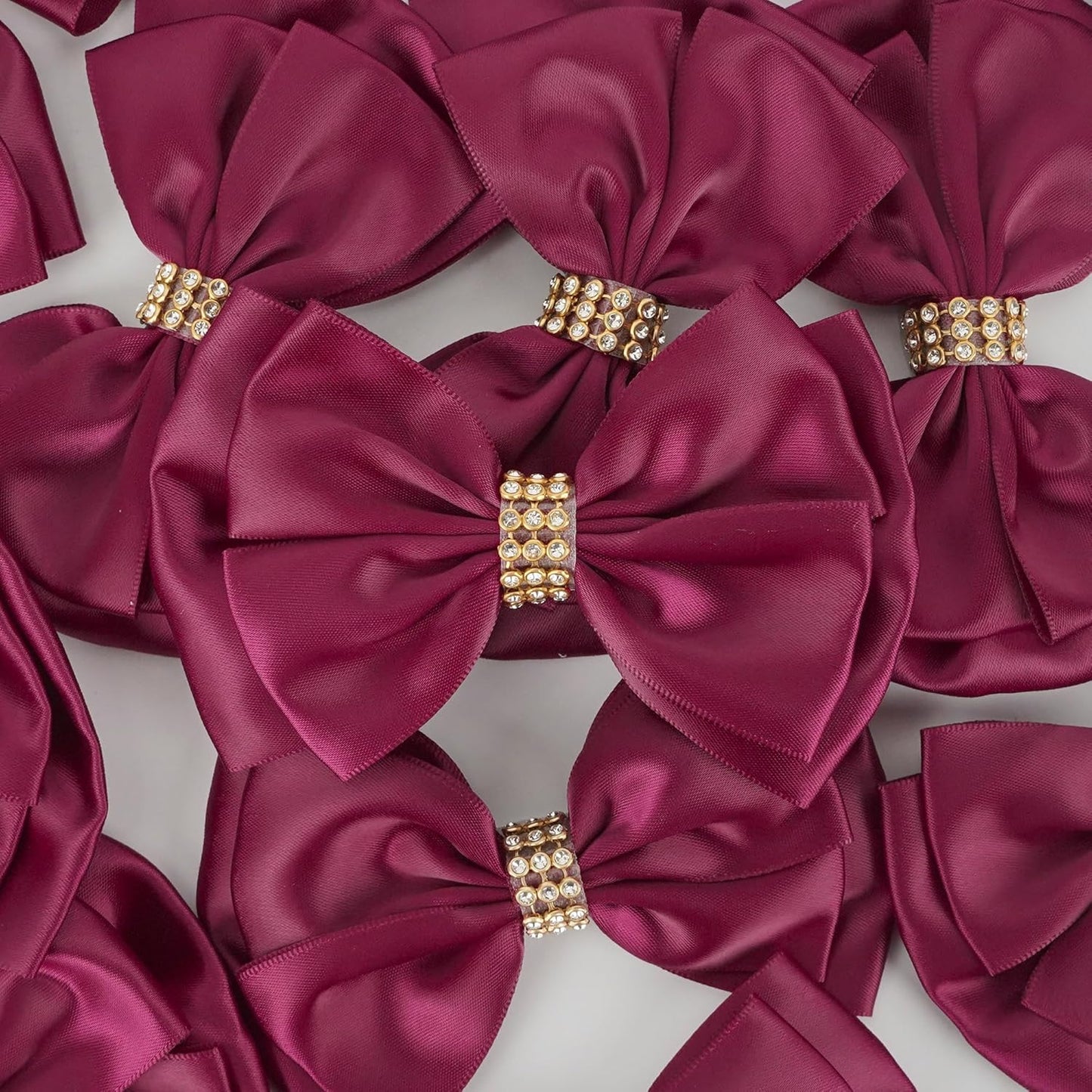 Dark Red Ribbon Bow 4'' Premade Satin Red Bows, Burgundy Gift Bows with Rhinestone, Wrapping Bows for Presents, Greeting Cards, Treat Bags, Valentines Bows for Gift Wrapping-12 Counts