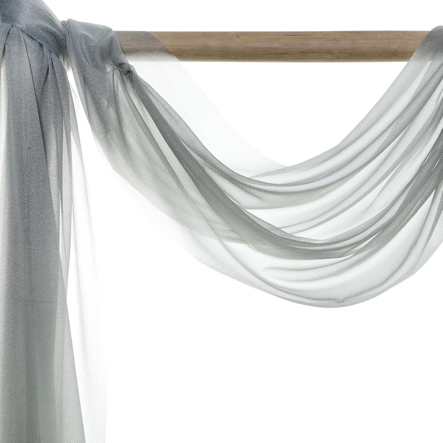 VDS Pack of 2 Panel (30 Inch X 100 Feet) Wedding Arch Draping Fabric Sheer Chiffon Fabric Drapery for Wedding Ceremony Reception Swag Backdrop Canopy Chuppah ARBO Altars Decoration (Grey)