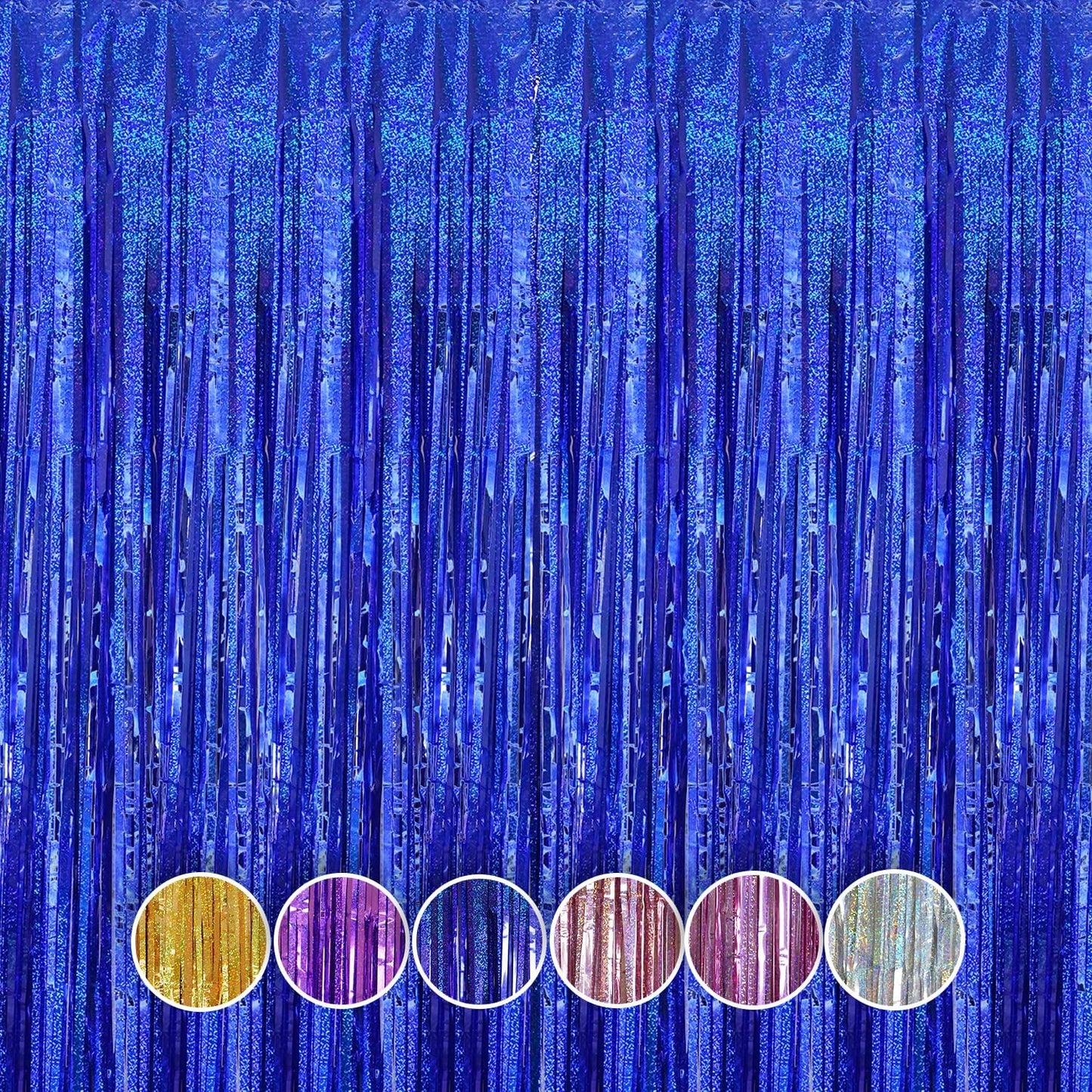 QRabbit 4 Pack Backdrop Curtains, Blue Foil Fringe Curtain Tinsel Backdrop, Party Streamers for Birthday Graduation Engagement Wedding Baby Shower Christmas Party Decorations