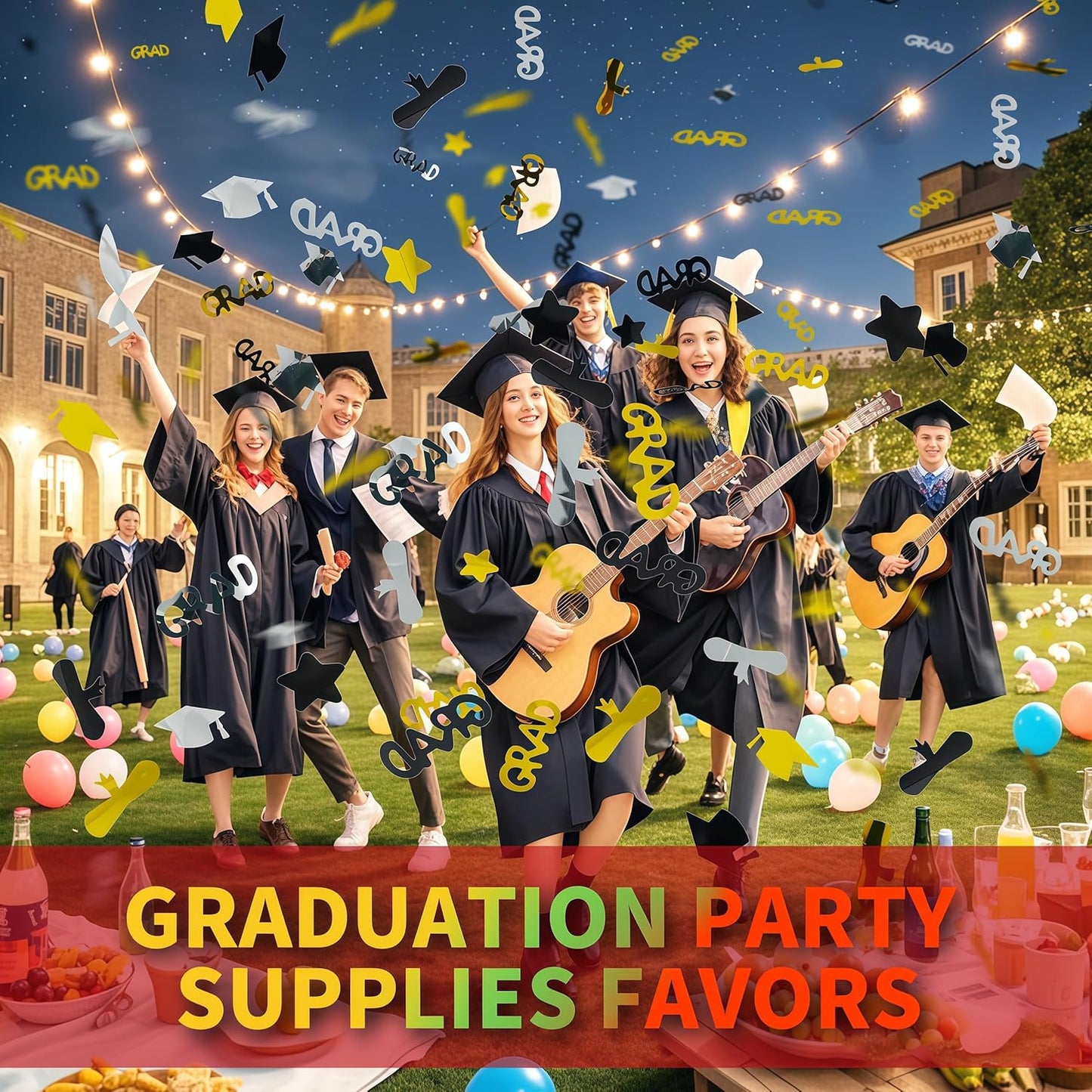 16 inch Graduation Confetti Poppers,Confettis Cannons Bulk with Diploma GRAD Star&Cap Design for Graduation Ceremony Party Favor Supplies,Class Toss Ceremony,Class of 2025 Confetti (2Pack)