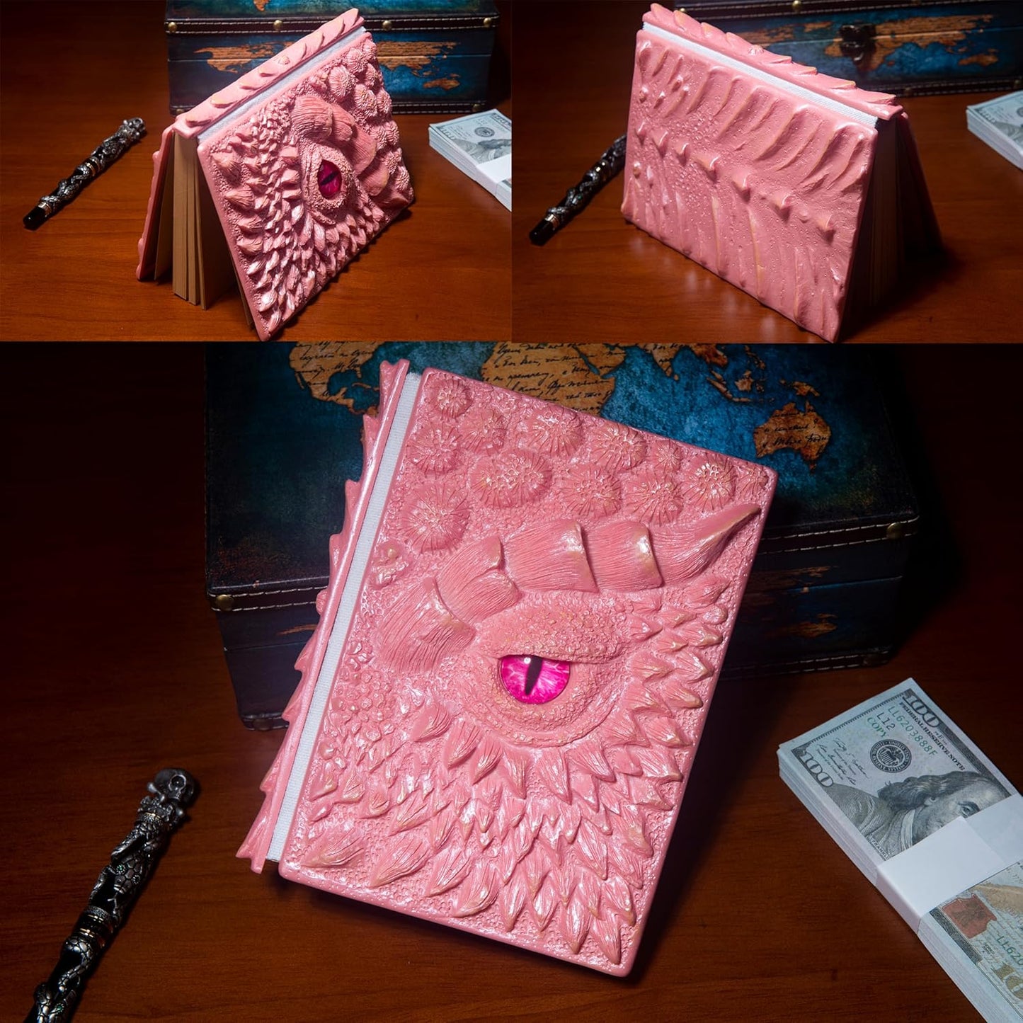 3D Dragon Eye Embossed Journal,Resin Engraving Notebook,Dnd notebook for Dragon Lovers ，Blank Paper,Hardcover Travel Notepad for Writing,Sketchbook,Collection,Gift,Decoration A4 and A5 Size (A5-Pink)