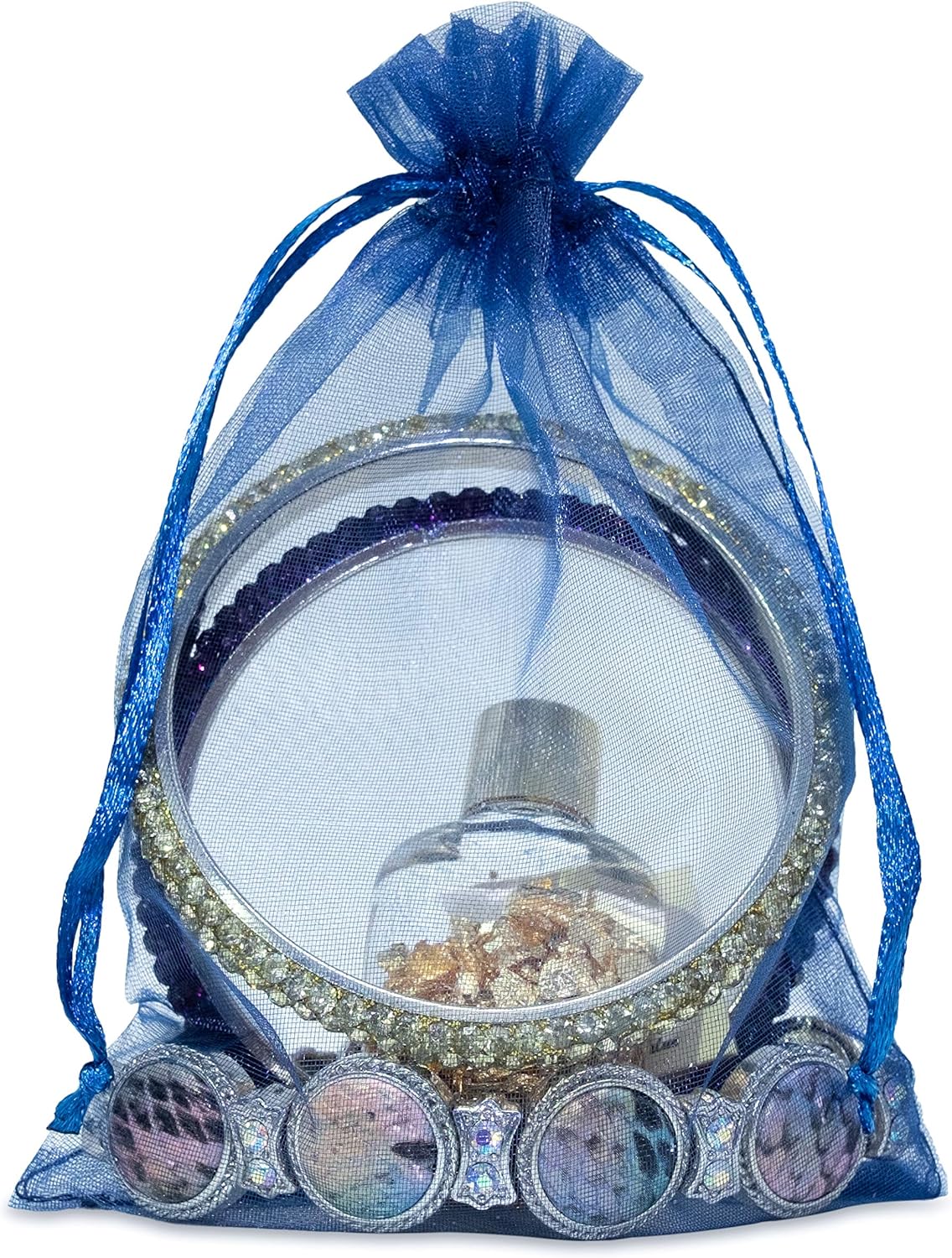 TheDisplayGuys 100-Pack 4x6 Navy Blue Sheer Organza Gift Bags with Drawstring, Jewelry Candy Treat Wedding Party Favors Mesh Pouch