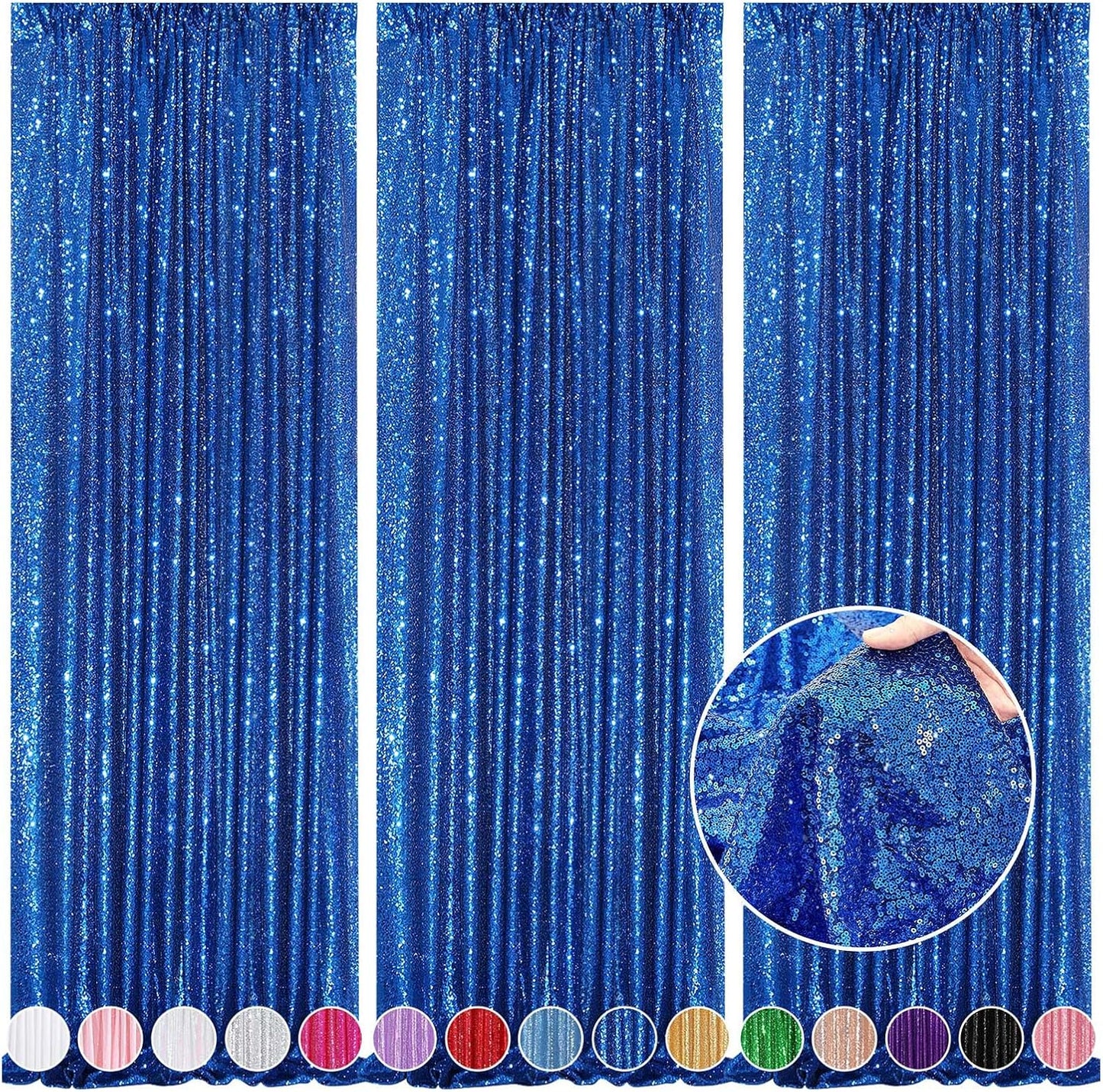 Glitter Backdrop Curtains Royal Blue Sequin Background 3 Packs 2FT x 8FT Sequin Fabric Baby Shower Birthday Party Decorations