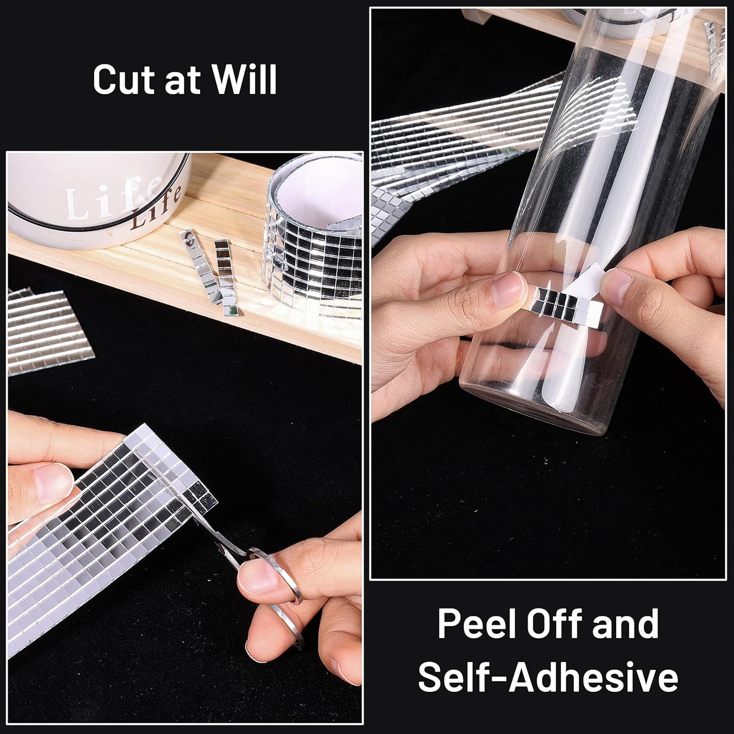 PP OPOUNT 4720 PCS Disco Ball Tiles, 5 x 5 mm Self-Adhesive Mirror Tiles for DIY Disco Balls, Mini Glass Tiles for Art Collage, Indoor Outdoor Craft Decoration(Silver)