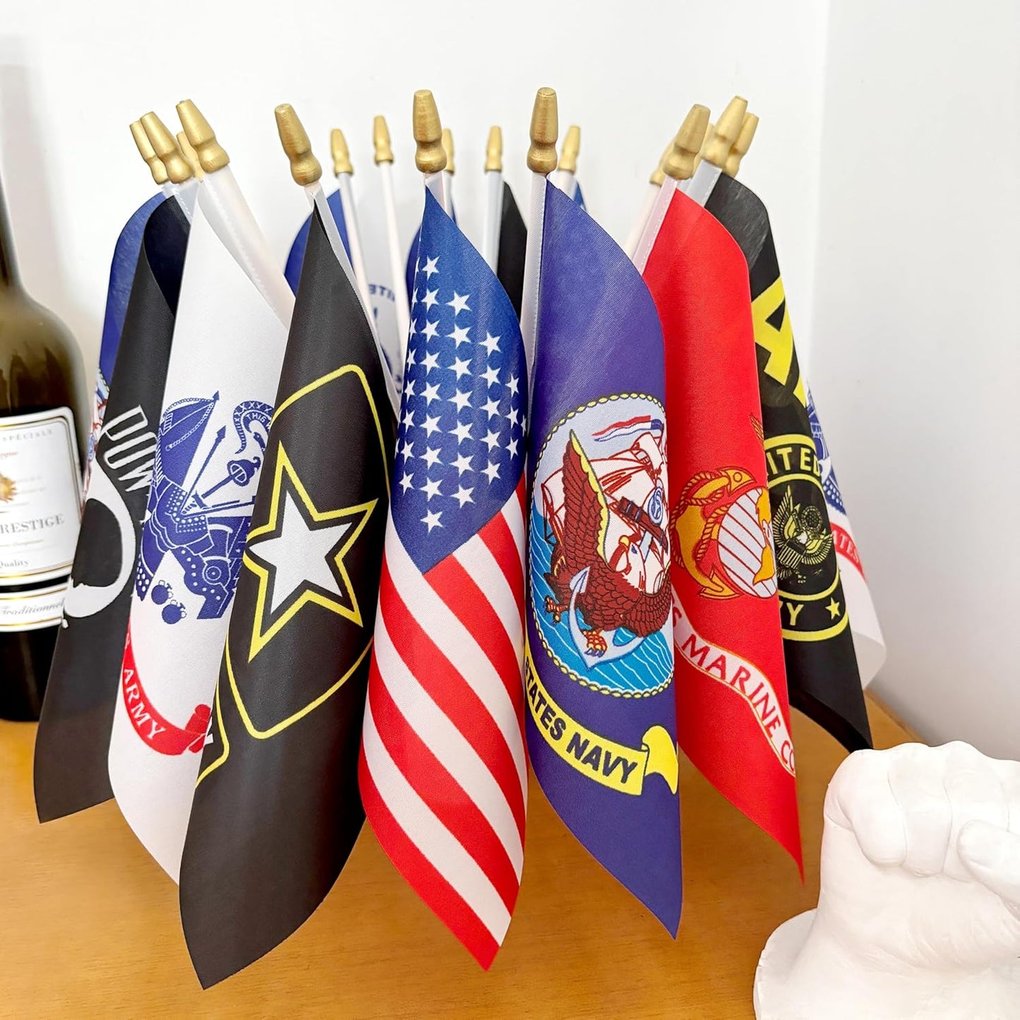 22 Pack All Branches Military Service Flags Set Small Mini Army Armed Forces Handheld Flag on Stick for Veterans Day,Memorial Day Decorations,5x8 Inch