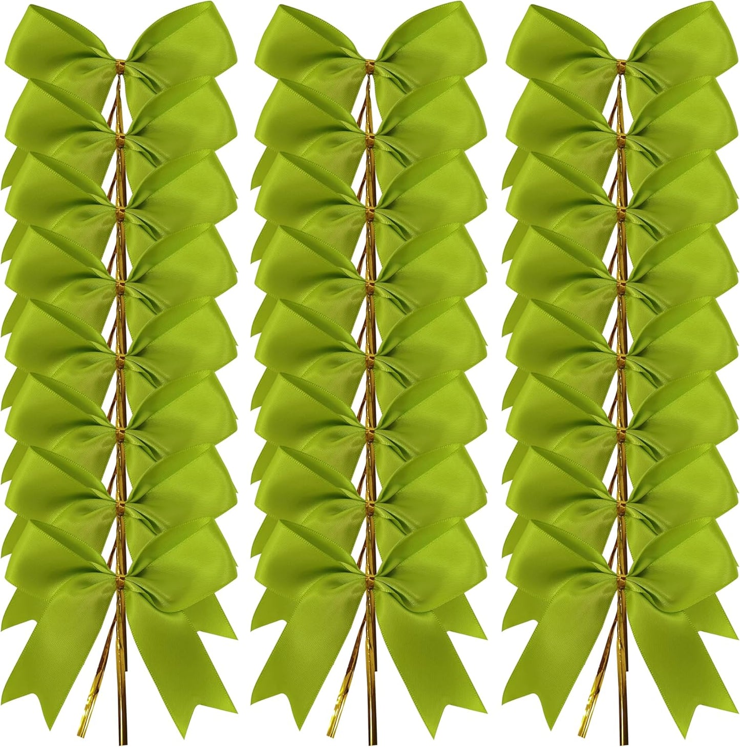 50 pcs 3-1/2" Apple Green Satin Ribbon Twist Tie Bows for Spring Gift Wrapping with Fish Tails (Lt.Green)