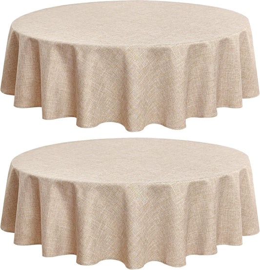 Fitable Faux Linen Textured Beige Round Tablecloths 60 Inches - 2 Pack Faux Burlap Table Clothes for Banquet, Party, Dining, Farmhouse, Outdoor (Great for 20"-48" Round Tables)