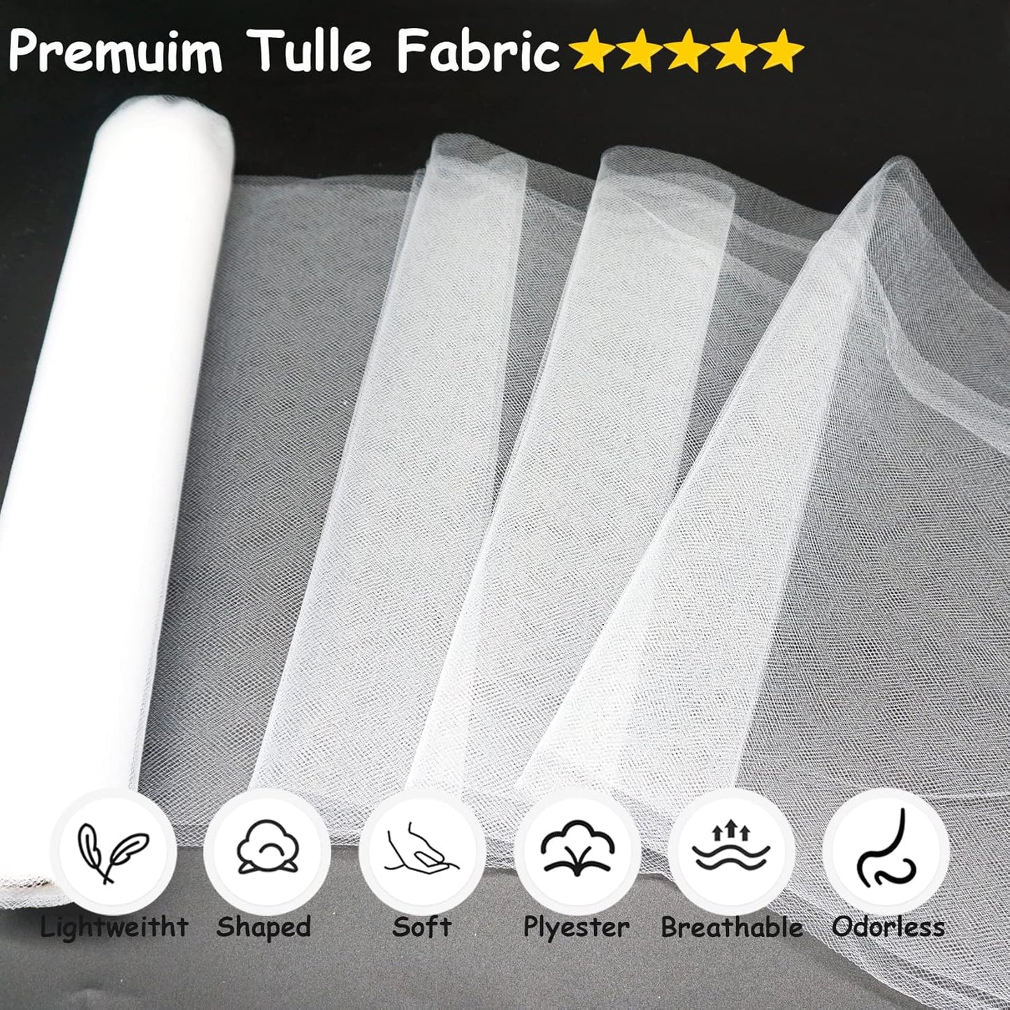 White Tulle Fabric Rolls, 54 Inch by 10 Yards (30 ft) Tulle Ribbon for Wedding Party Decoration Sheer Fabric Spool Bolt, Ceiling Decor, Tutu Skirt, Christmas Gift Wrapping, Soft & Drape (White)