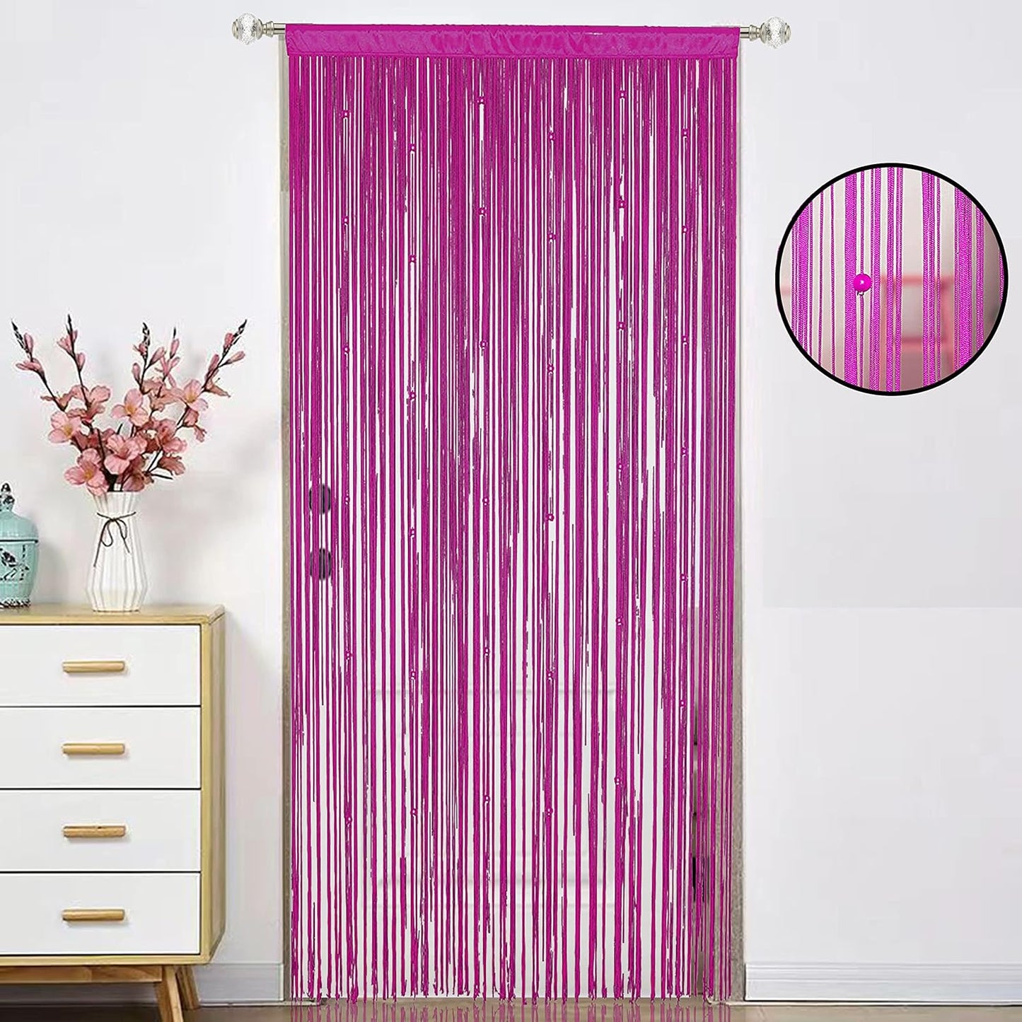 Beaded Doorway Curtain Door Beads Dense String Curtains Fringe Hippie Perfect for Wall Hanging Decor Room Divider Privacy Doors Window Closet Doorways Decorations (100x280cm,Rose)