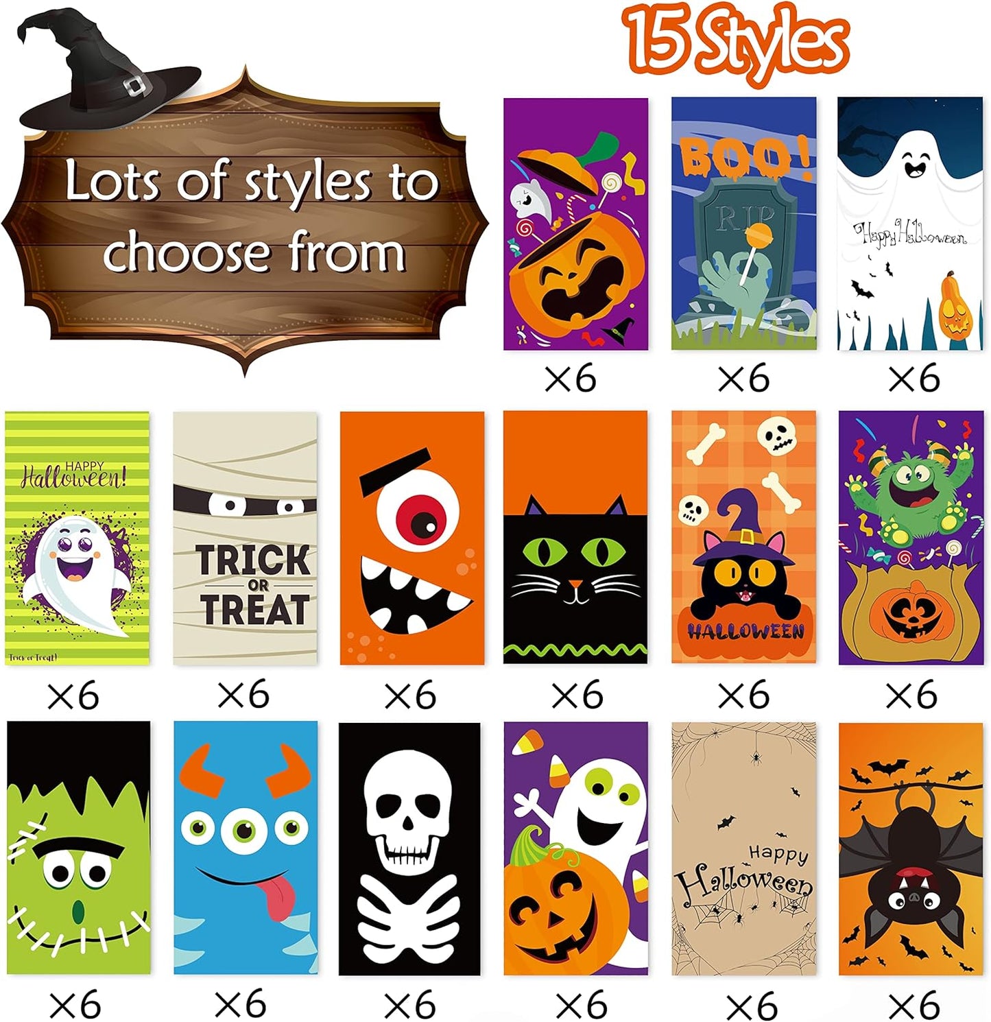 90PCS Halloween Treat Bags Party Favors - Trick or Treat Candy Goodie Gift Bag Stuffer Filler Paper Supplies Decorations with 90 Stickers