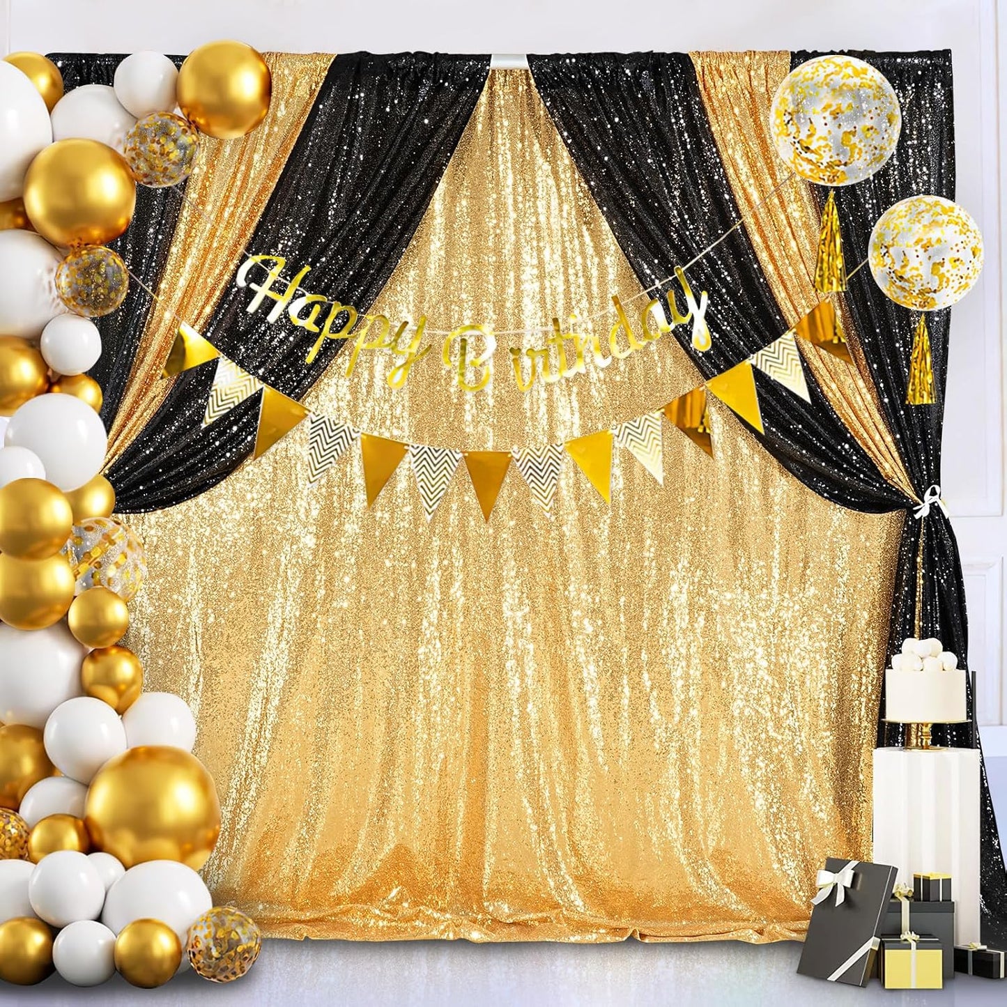 8ft x 8ft Gold Sequin Backdrop Curtain Glitter Photo Booth Backdrop for Wedding Birthday Baby Shower Event Decor