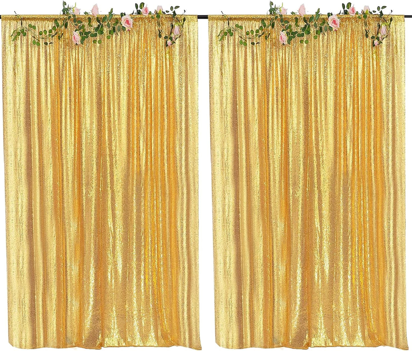4FTx8FT Gold Sequin Backdrop Curtains 2 Panels Sequin Sparkly Background Drapes for Parties