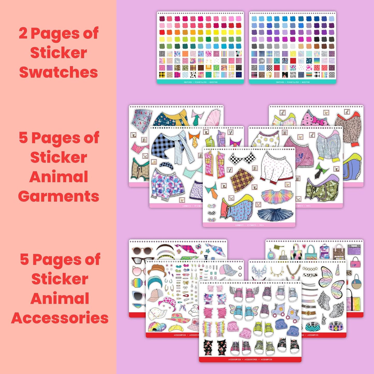 Fashion Angels Pet Fashion Sticker Stylist - 30 Style Sheets for Kids Coloring - Name, Accessorize, and Design Unique Outfits for Your Favorite Animals - Road Trip Essentials - Ages 6 and Up